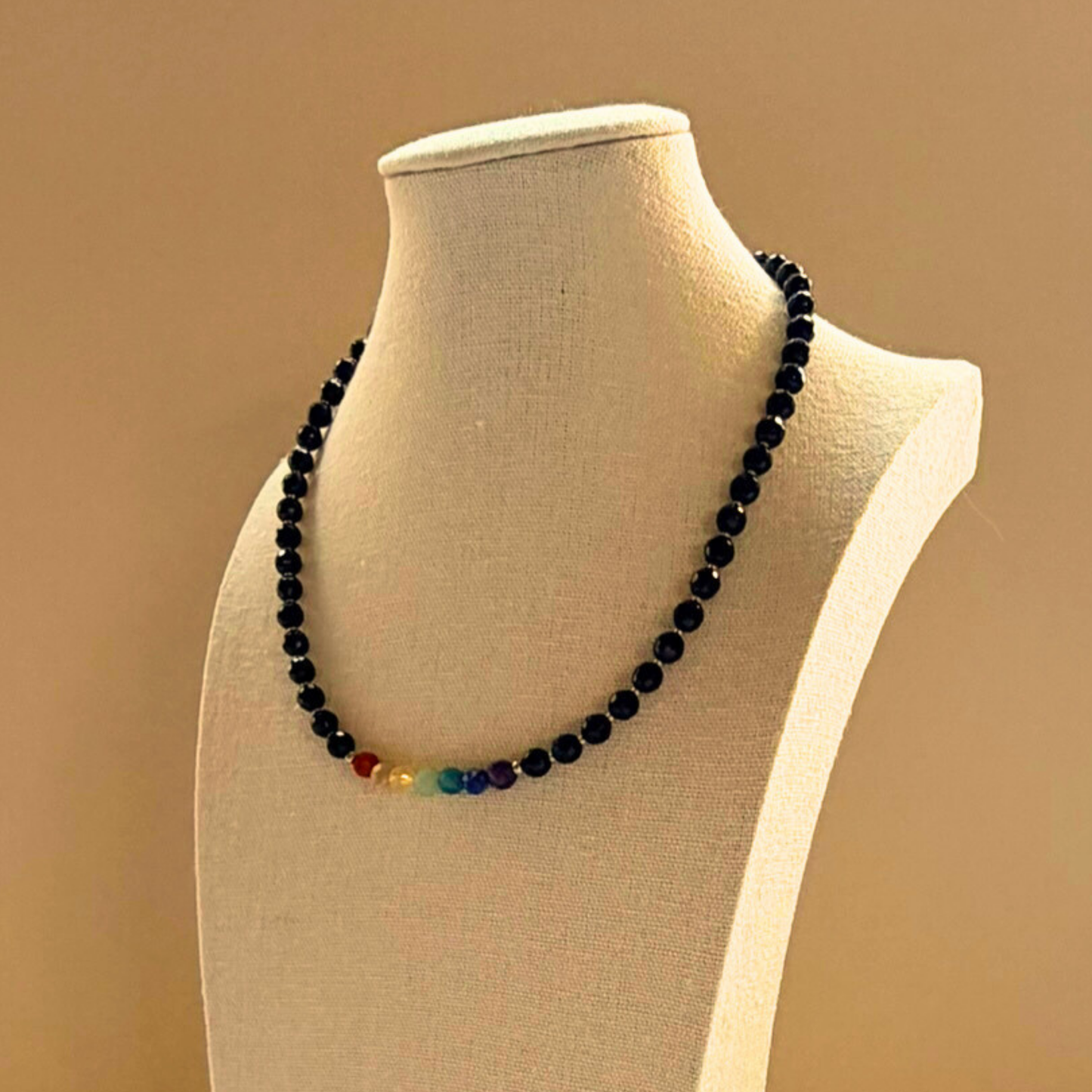 Chakra Choker Necklace – Minimalist 7 Chakra Gemstone Jewelry for Balance & Symbolism, Onyx, Stainless Steel