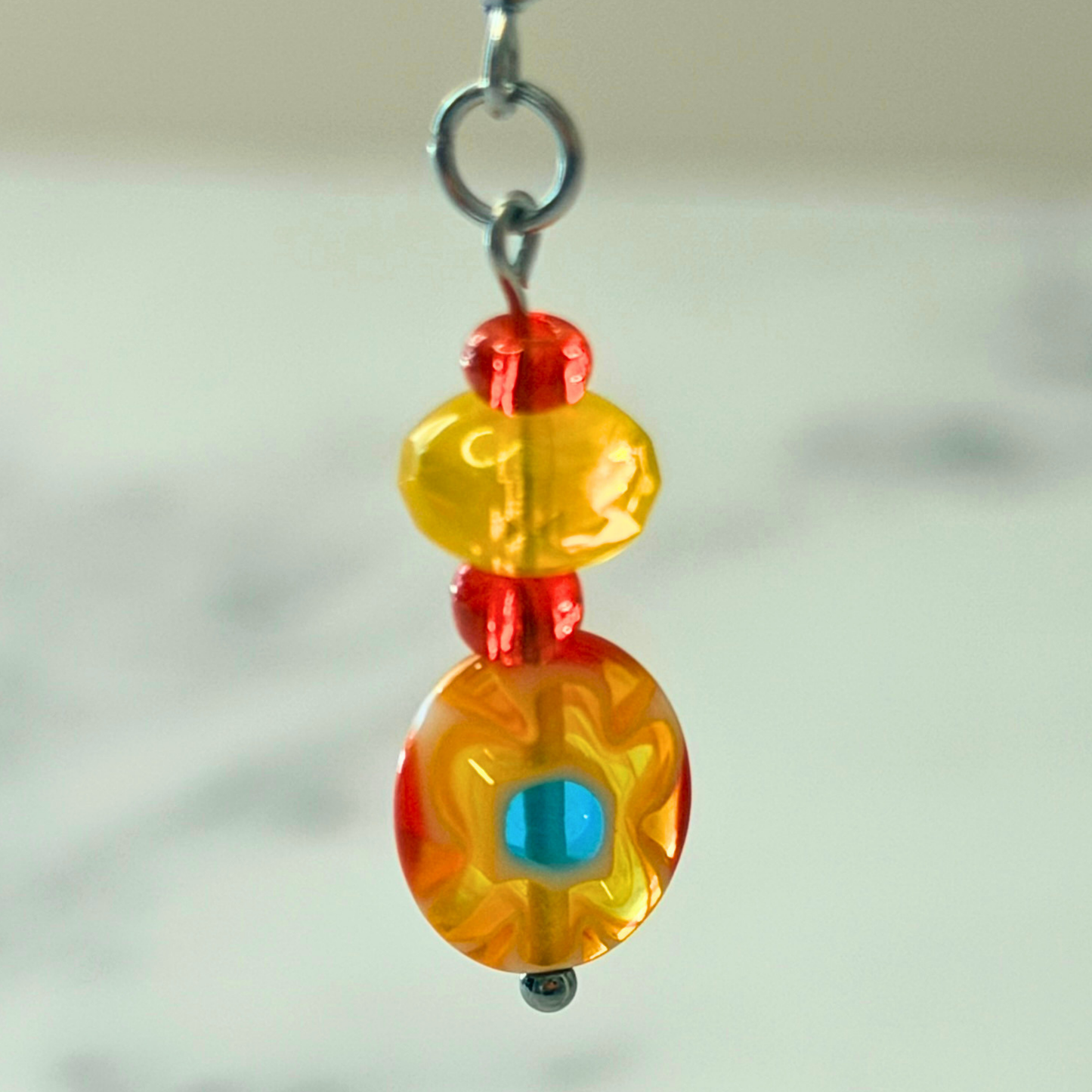 Sunshine Blossom Millefiori Earrings – Red & Yellow Floral Glass