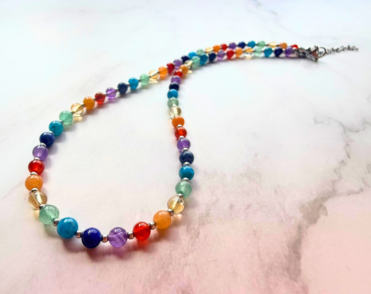Chakra Necklace – Minimalist 7 Chakra Gemstone Jewelry for Balance & Clarity, Stainless Steel