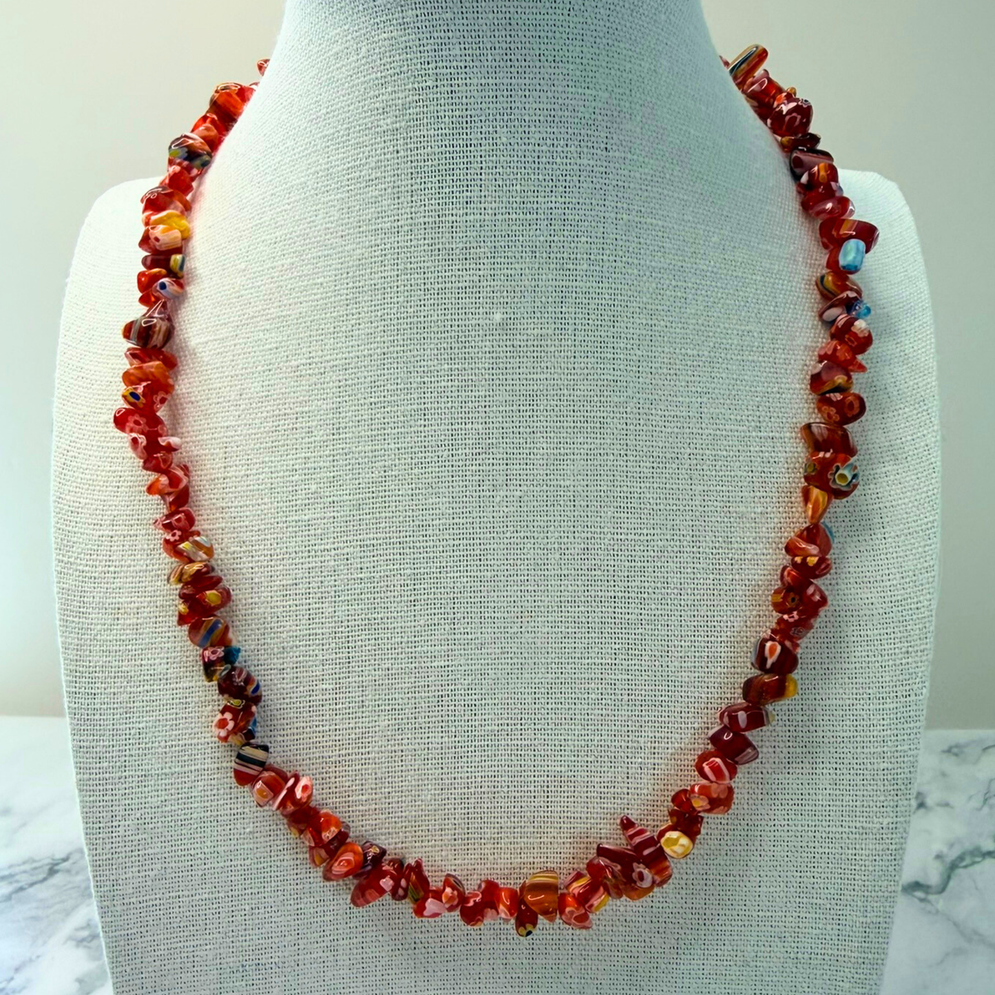 Millefiori Flower Necklace – Confetti, Rainbow Glass Jewelry in Multicolor Floral Design, Stainless Steel