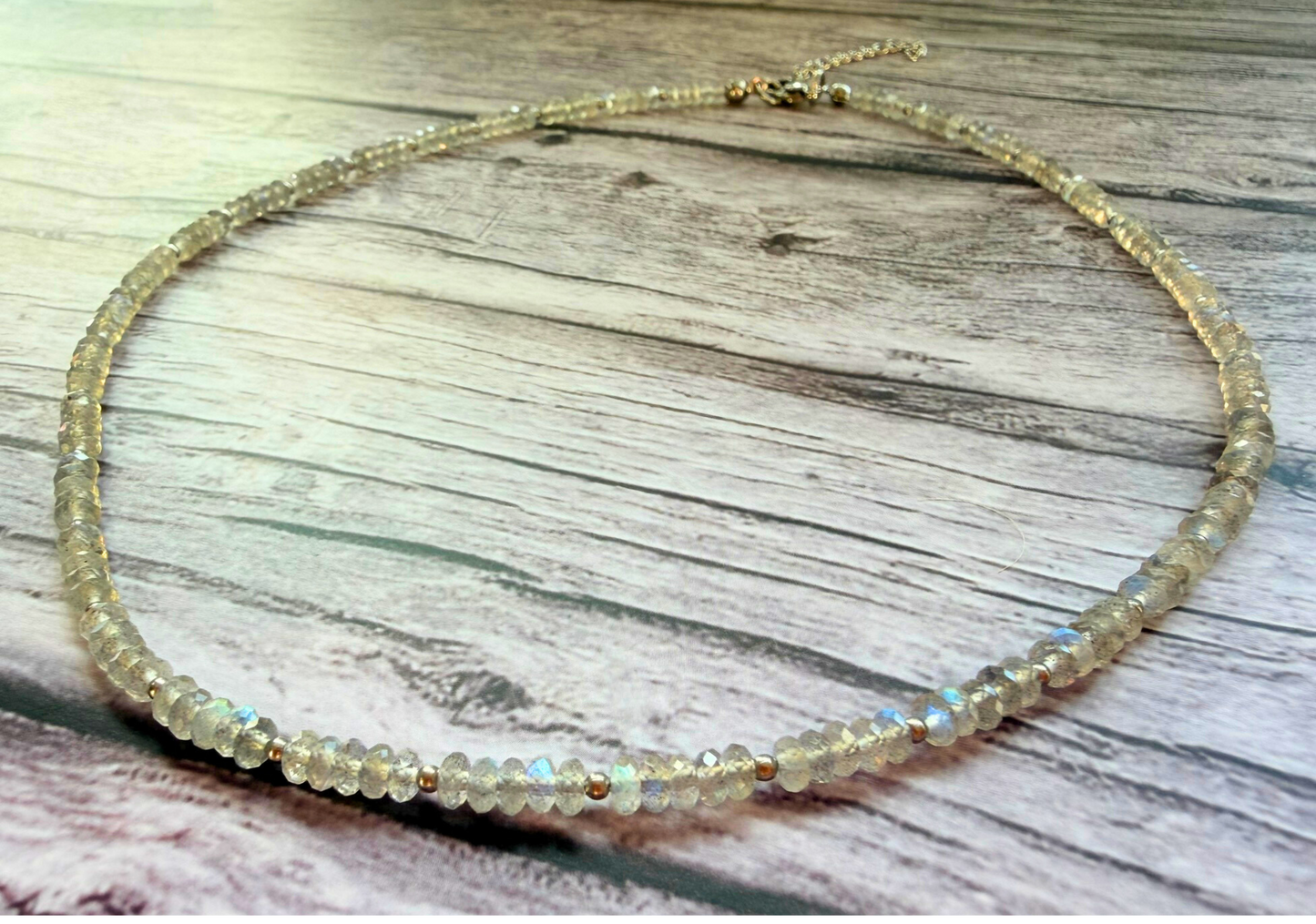 Faceted Labradorite Necklace – Minimalist Gray Flash Gemstone Jewelry, Stainless Steel