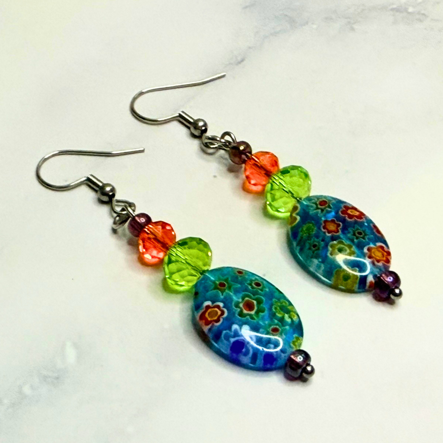 Millefiori Flower Earrings – Wildflower, Colorful Glass Jewelry in Multicolor Floral Design, Stainless Steel (Copy)