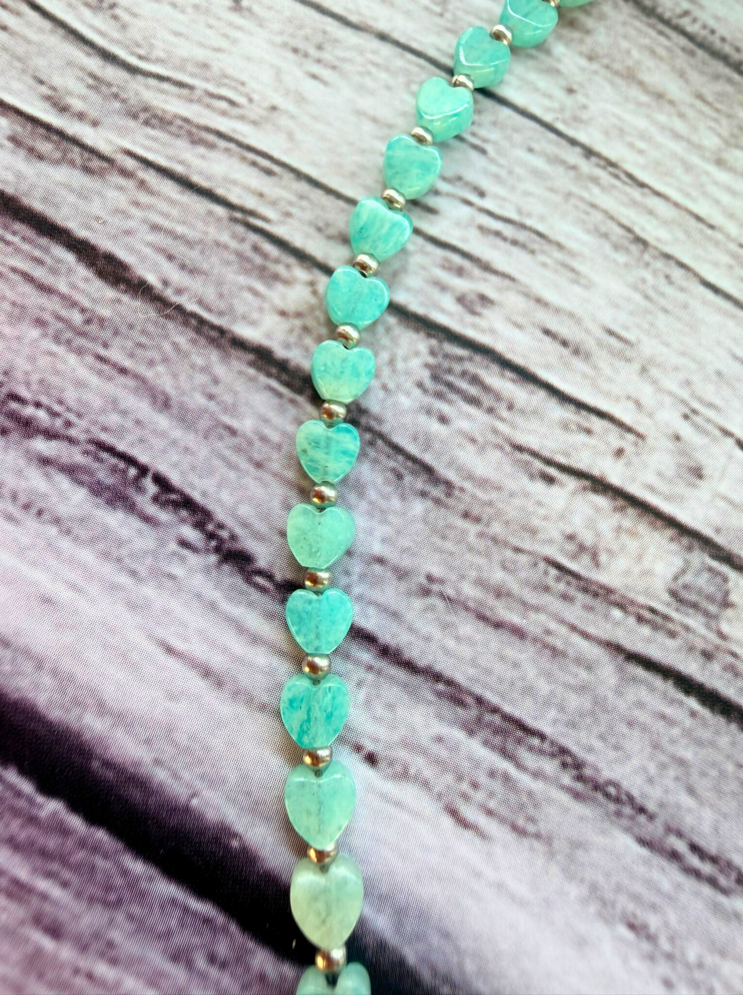 Amazonite Heart Necklace – Minimalist Blue Green Gemstone Jewelry, Stainless Steel