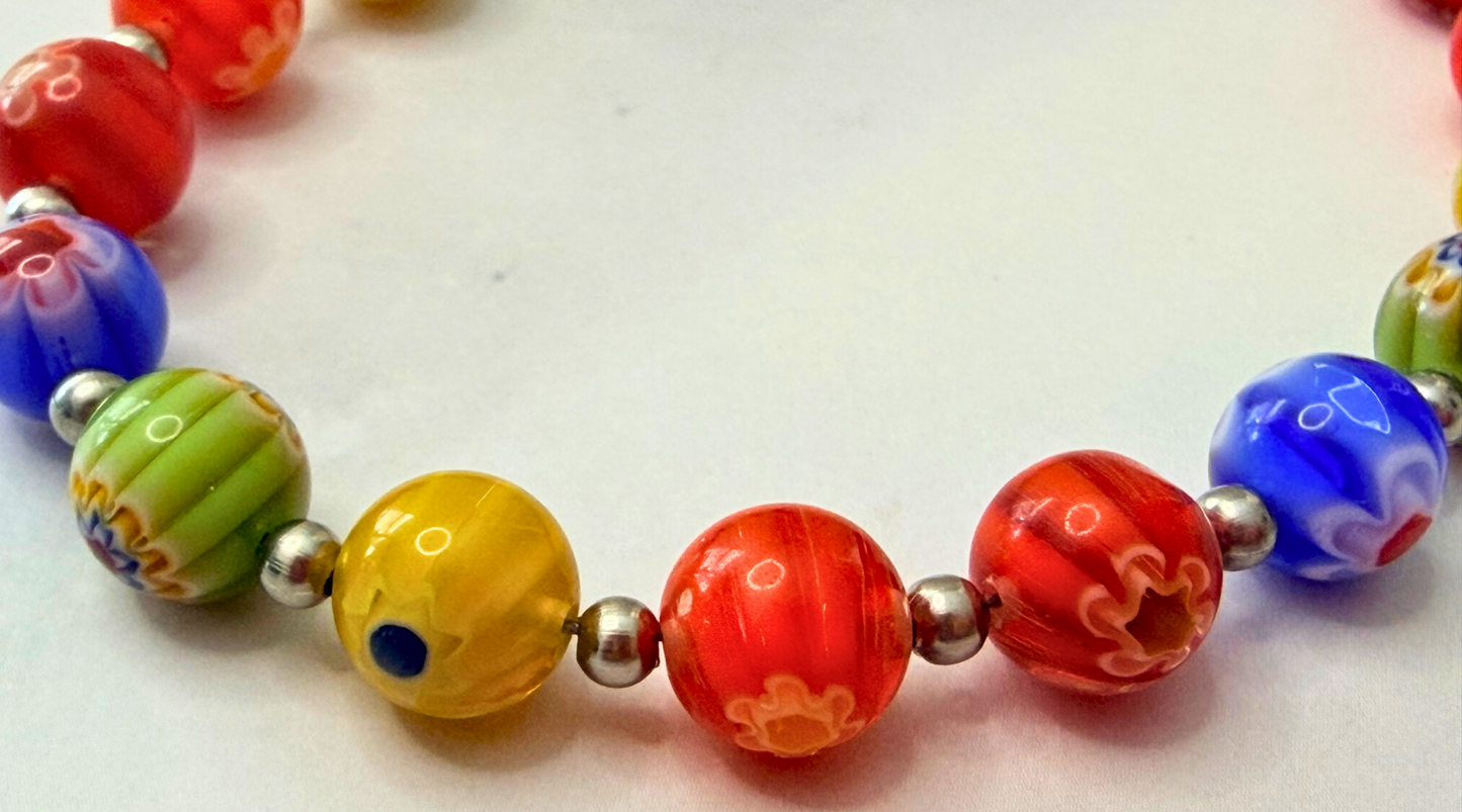Millefiori Flower Bracelet – Enchanted Garden, Rainbow Colorful Glass Jewelry for Everyday Wear, Stainless Steel