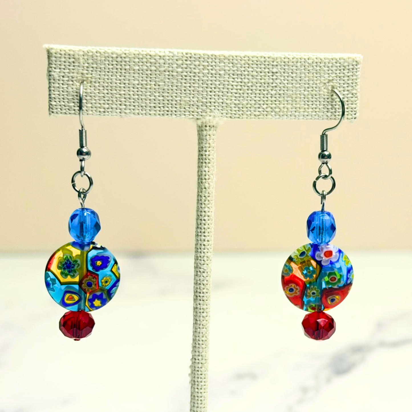 Colorburst Millefiori Earrings – Multicolor Floral Glass Dangles