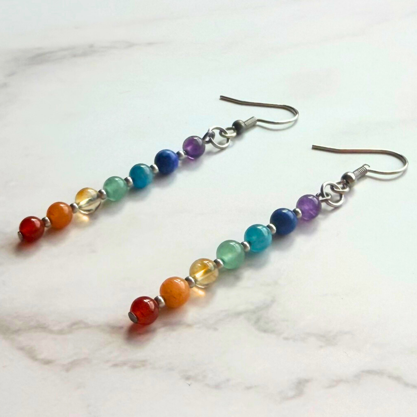 Chakra Earrings – Minimalist 7 Chakra Gemstone Jewelry for Balance & Clarity, Stainless Steel