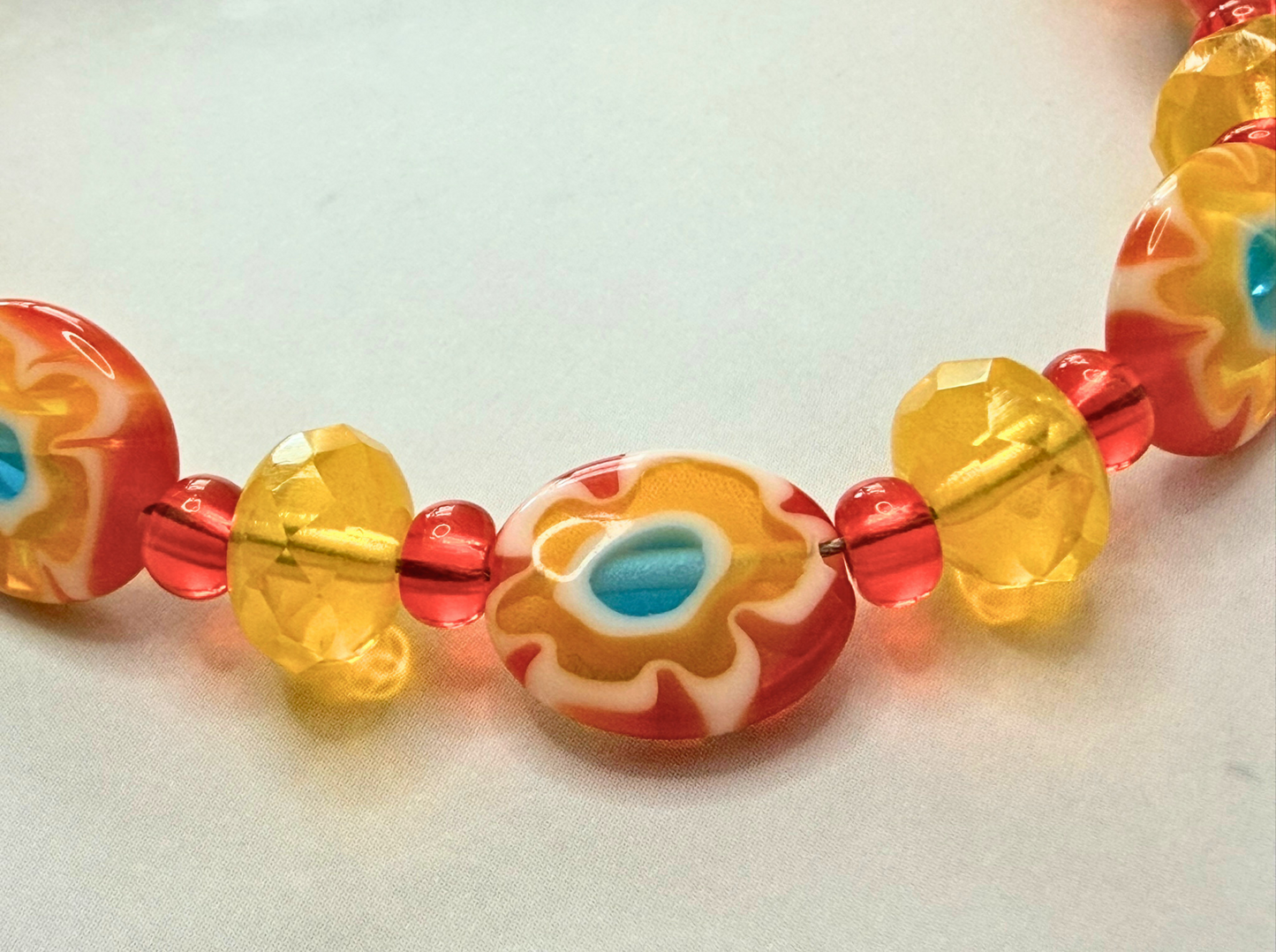 Sunshine Blossom Millefiori Bracelet – Red & Yellow Floral Glass