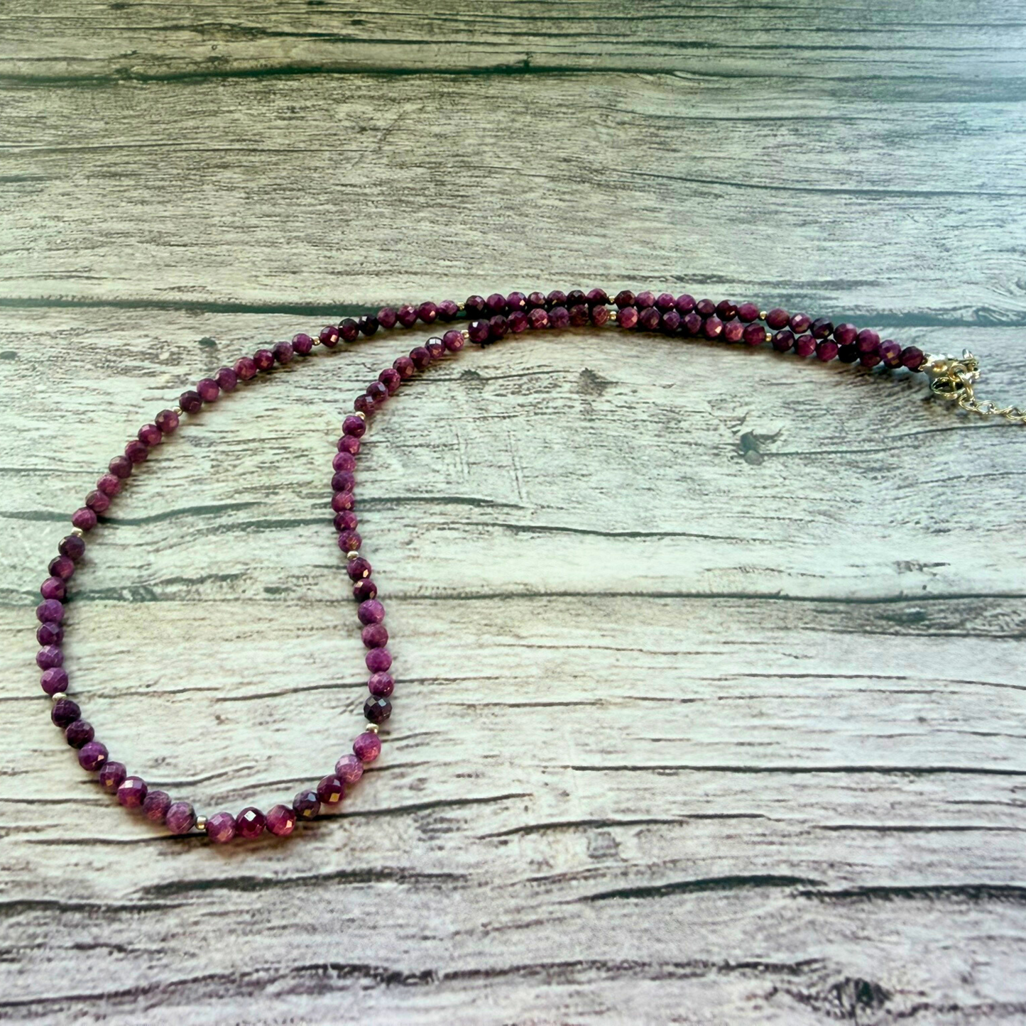 Faceted Stichtite Necklace – Minimalist Purple Gemstone Jewelry, Stainless Steel