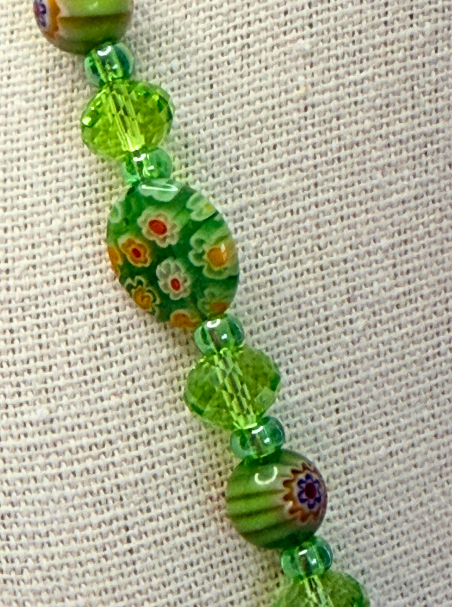Millefiori Flower Necklace – Spring, Colorful Glass Jewelry in Fresh Green Floral Design, Stainless Steel