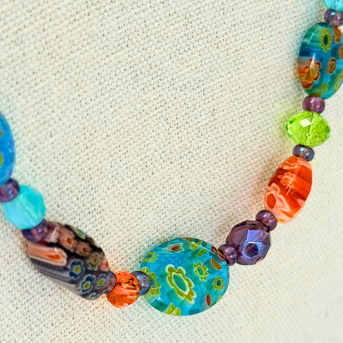 Millefiori Flower Necklace – Wildflower, Colorful Glass Jewelry in Multicolor Floral Design, Stainless Steel