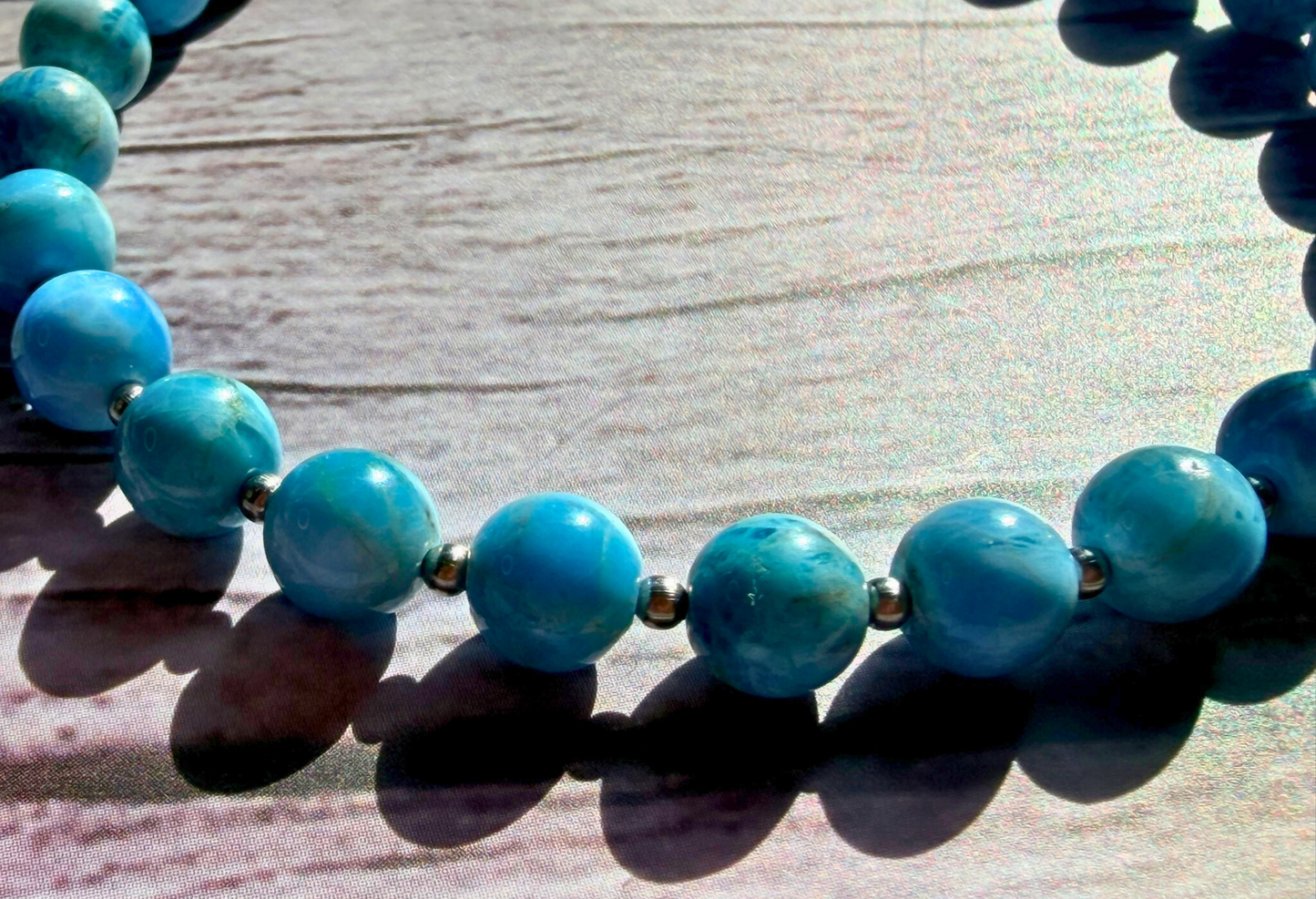 Sky Blue Apatite Bracelet – Minimalist Gemstone Jewelry with Stainless Steel, 6mm Beads
