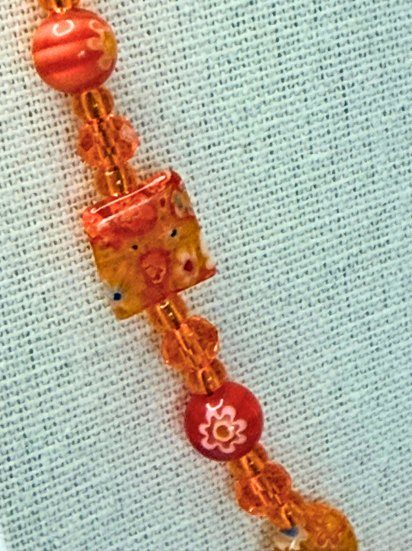 Millefiori Flower Necklace – Tiger Lily, Colorful Glass Jewelry in Orange Floral Design, Stainless Steel