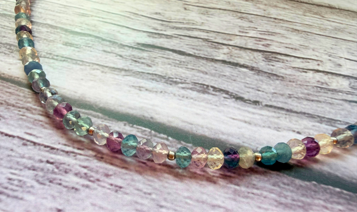 Faceted Fluorite Necklace – Minimalist Multicolor Gemstone Jewelry, Stainless Steel