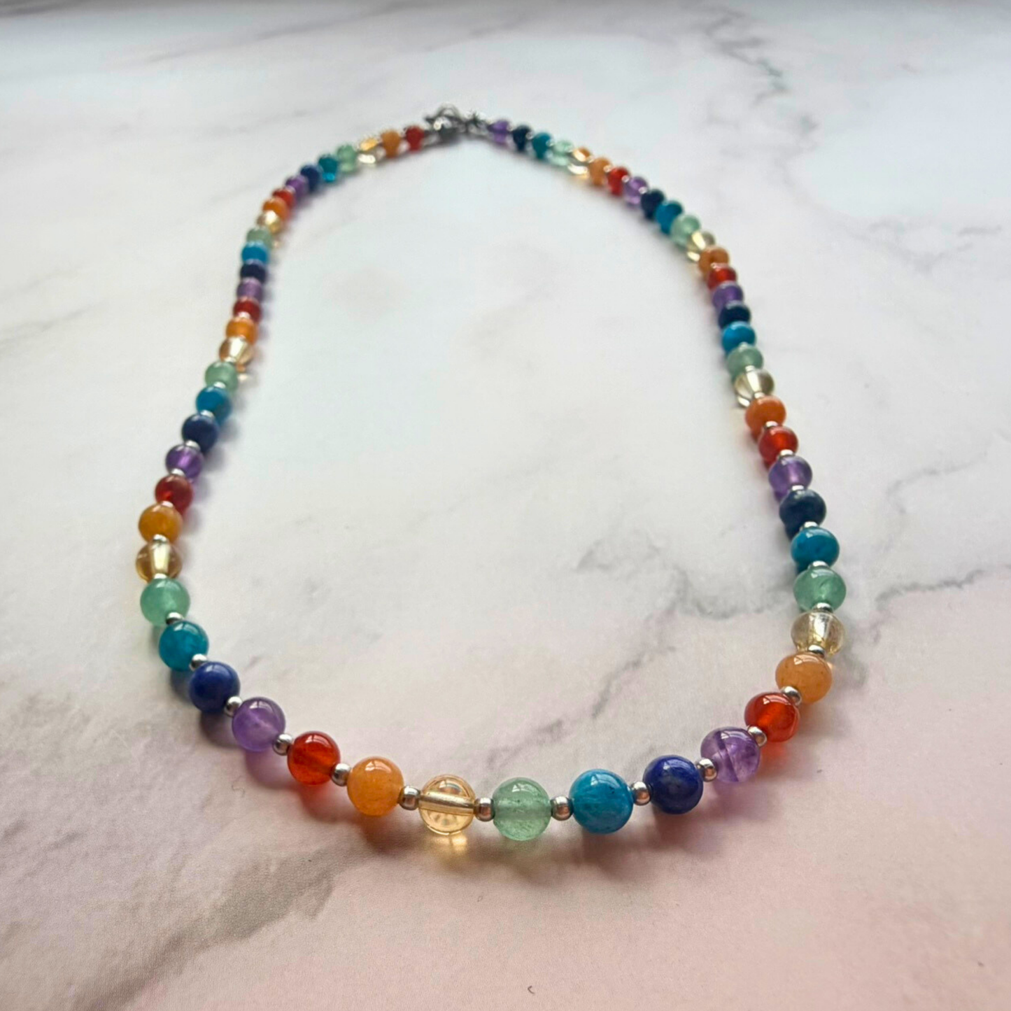 Chakra Necklace – Minimalist 7 Chakra Gemstone Jewelry for Balance & Clarity, Stainless Steel