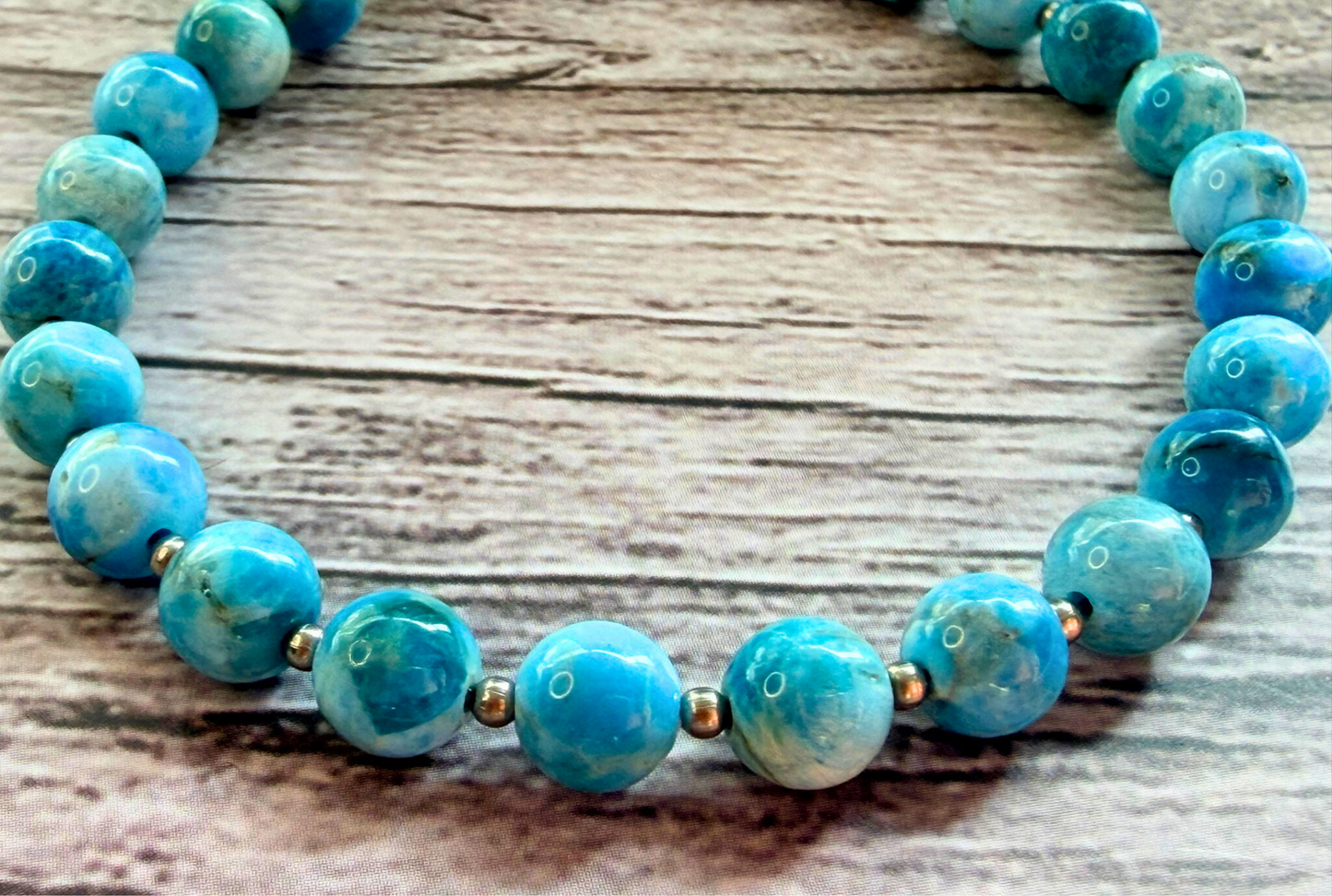 Sky Blue Apatite Bracelet – Minimalist Gemstone Jewelry with Stainless Steel, 6mm Beads
