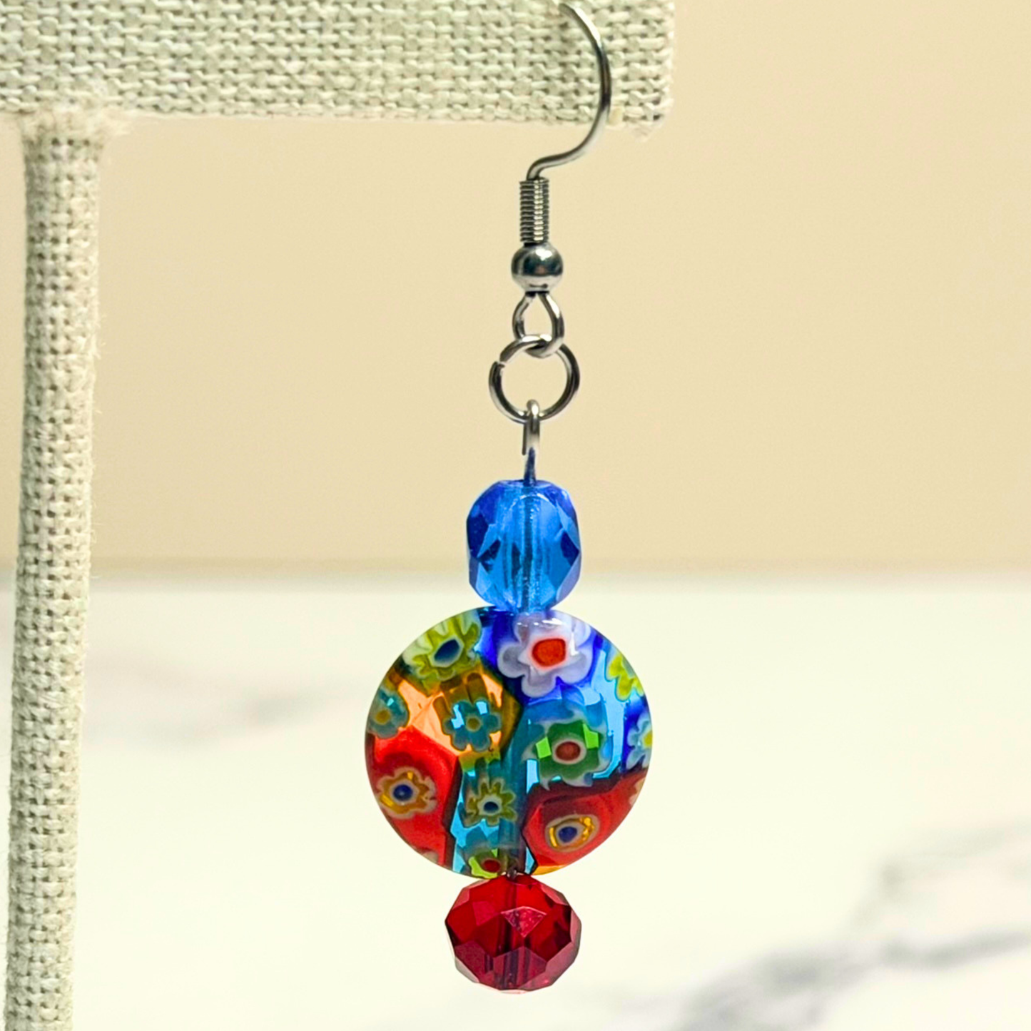 Colorburst Millefiori Earrings – Multicolor Floral Glass Dangles