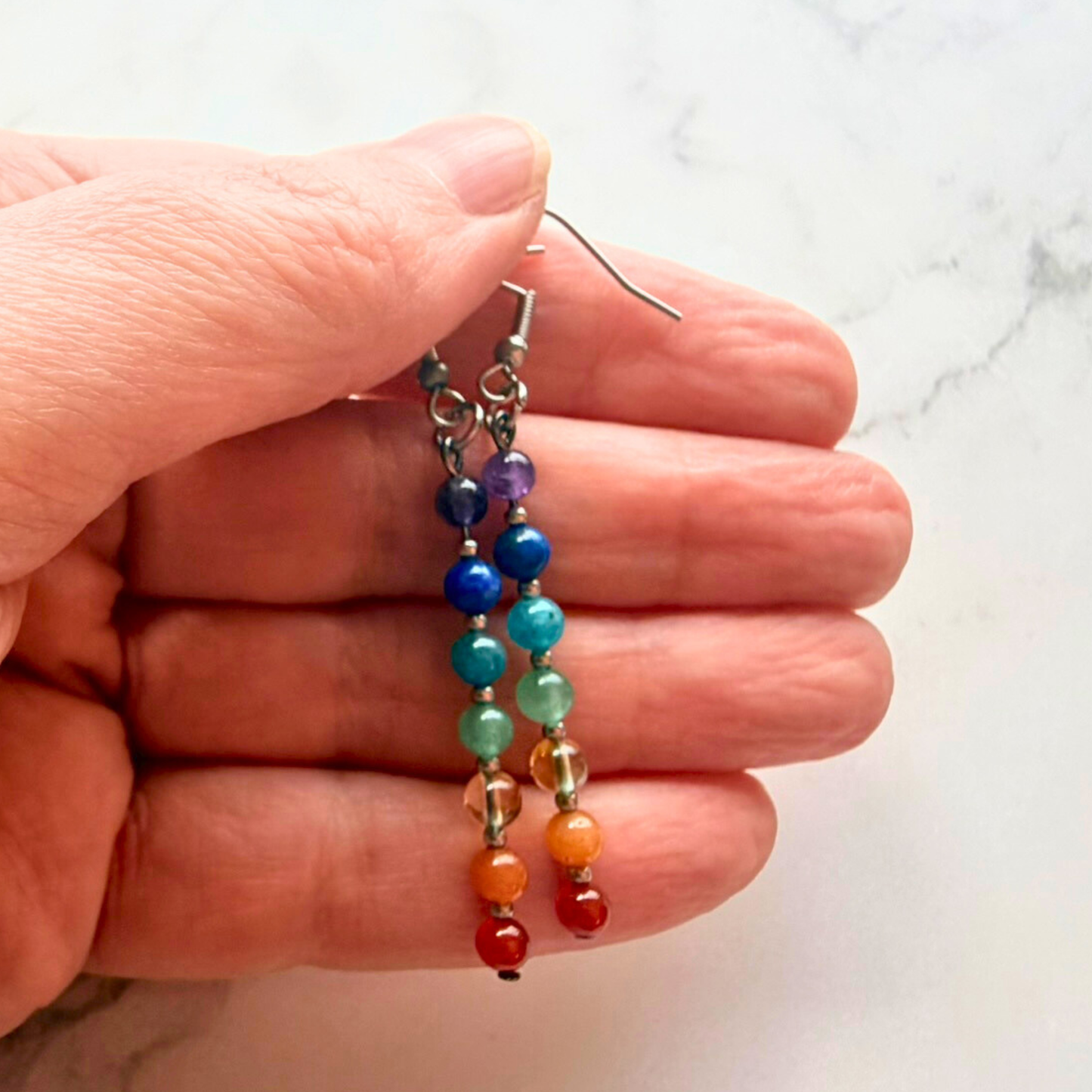 Chakra Earrings – Minimalist 7 Chakra Gemstone Jewelry for Balance & Clarity, Stainless Steel