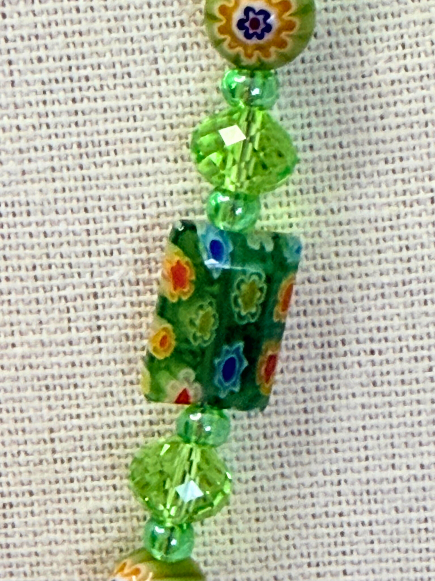 Millefiori Flower Necklace – Spring, Colorful Glass Jewelry in Fresh Green Floral Design, Stainless Steel