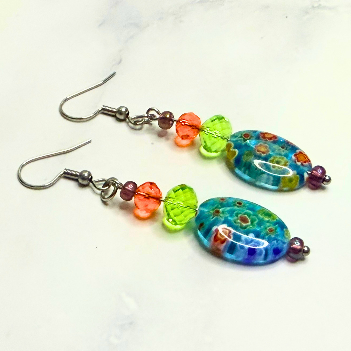 Millefiori Flower Earrings – Wildflower, Colorful Glass Jewelry in Multicolor Floral Design, Stainless Steel (Copy)