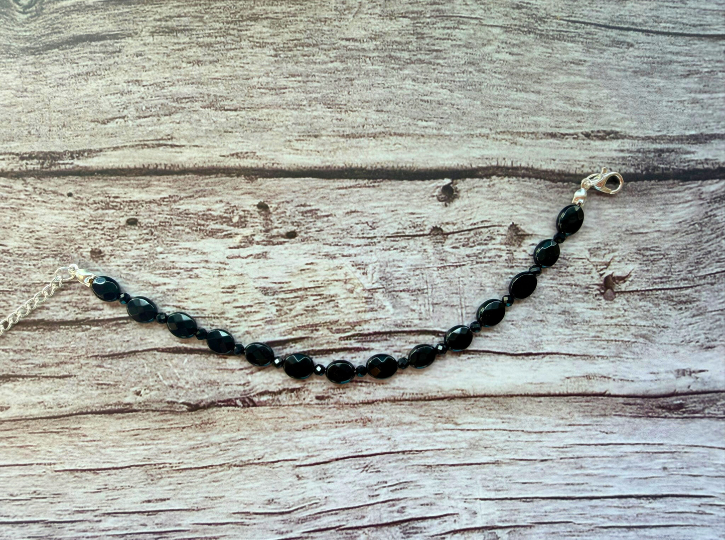 Faceted Onyx Bracelet – Minimalist Black Gemstone Jewelry, Stainless Steel