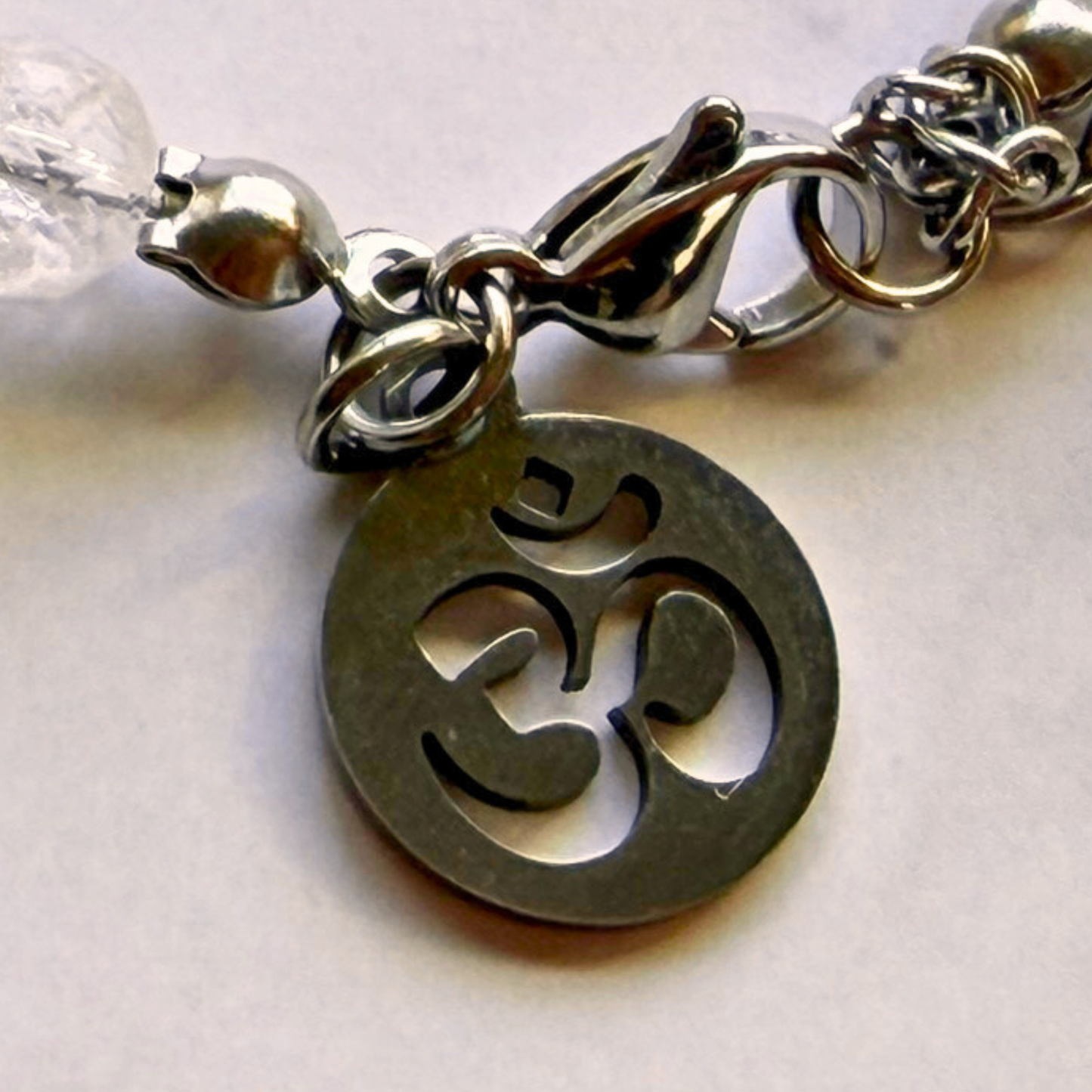 Chakra Bracelet – 7 Chakra Gemstone Jewelry for Balance & Clarity, Clear Quartz & Om Charm, Stainless Steel