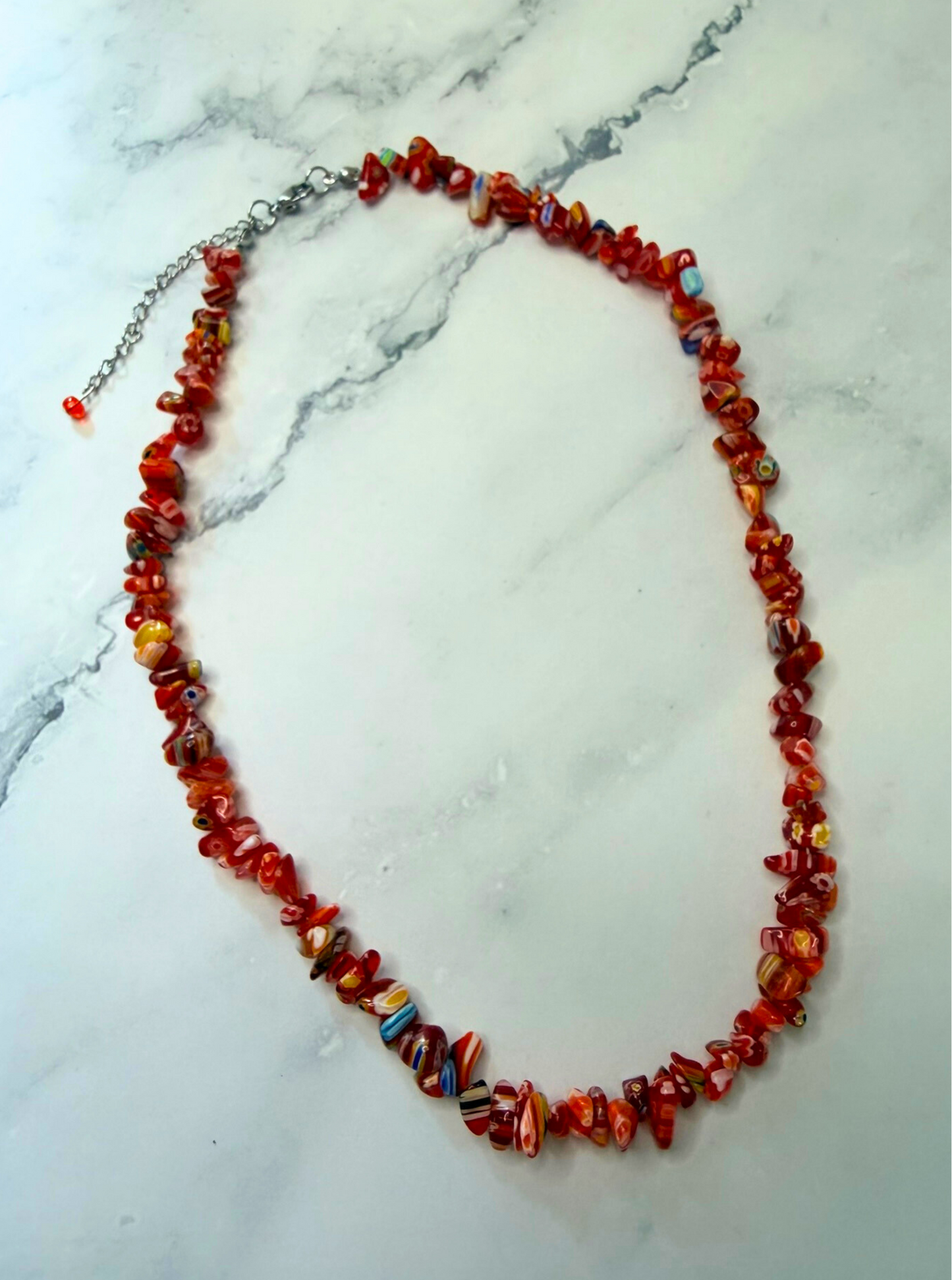 Millefiori Flower Necklace – Confetti, Rainbow Glass Jewelry in Multicolor Floral Design, Stainless Steel
