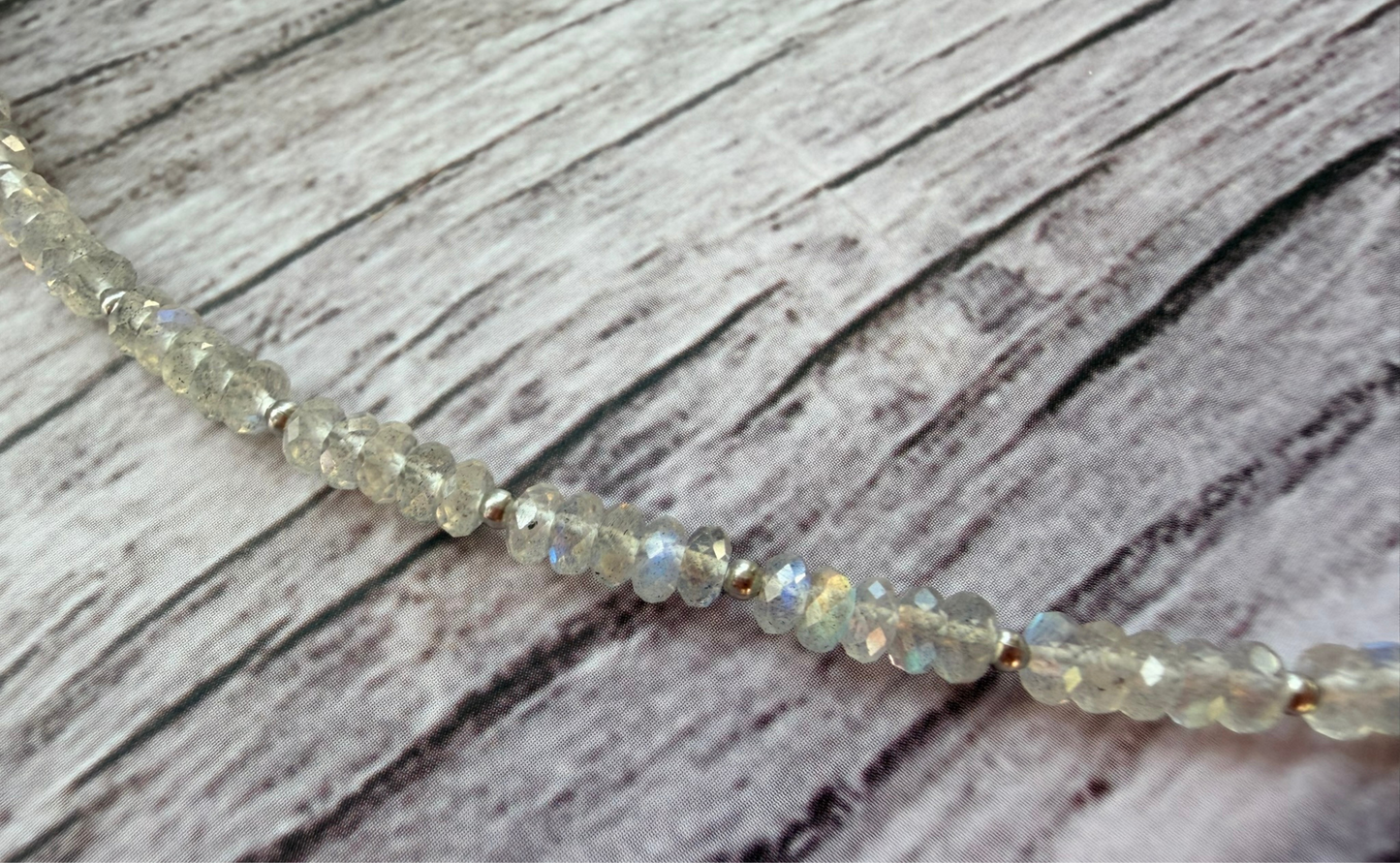Faceted Labradorite Necklace – Minimalist Gray Flash Gemstone Jewelry, Stainless Steel