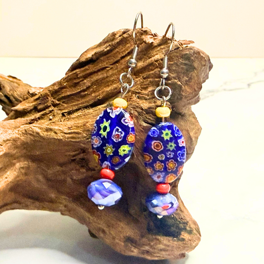 Floral Fiesta Earrings – Cobalt Millefiori Statement Dangles