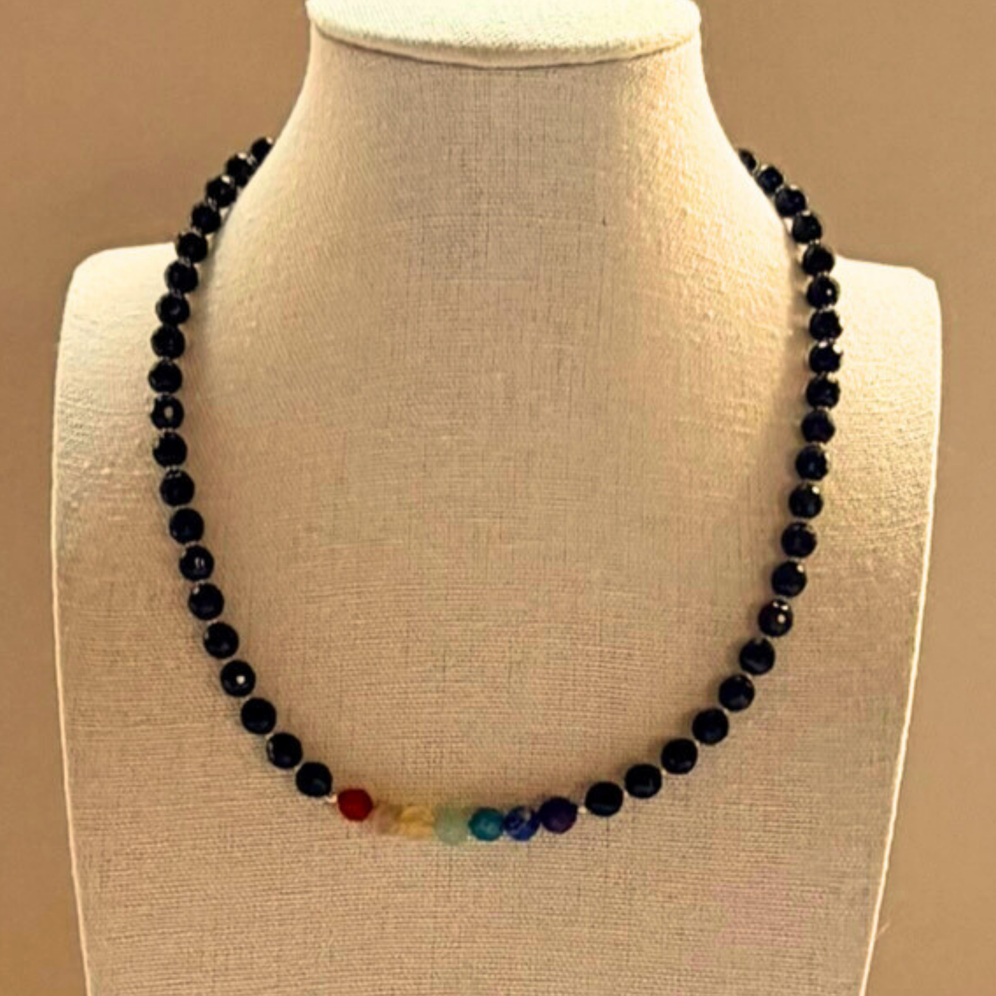 Chakra Choker Necklace – Minimalist 7 Chakra Gemstone Jewelry for Balance & Symbolism, Onyx, Stainless Steel