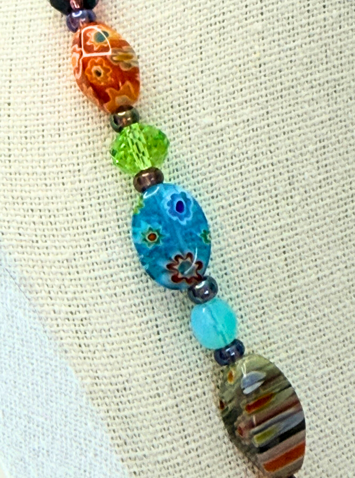 Millefiori Flower Necklace – Wildflower, Colorful Glass Jewelry in Multicolor Floral Design, Stainless Steel