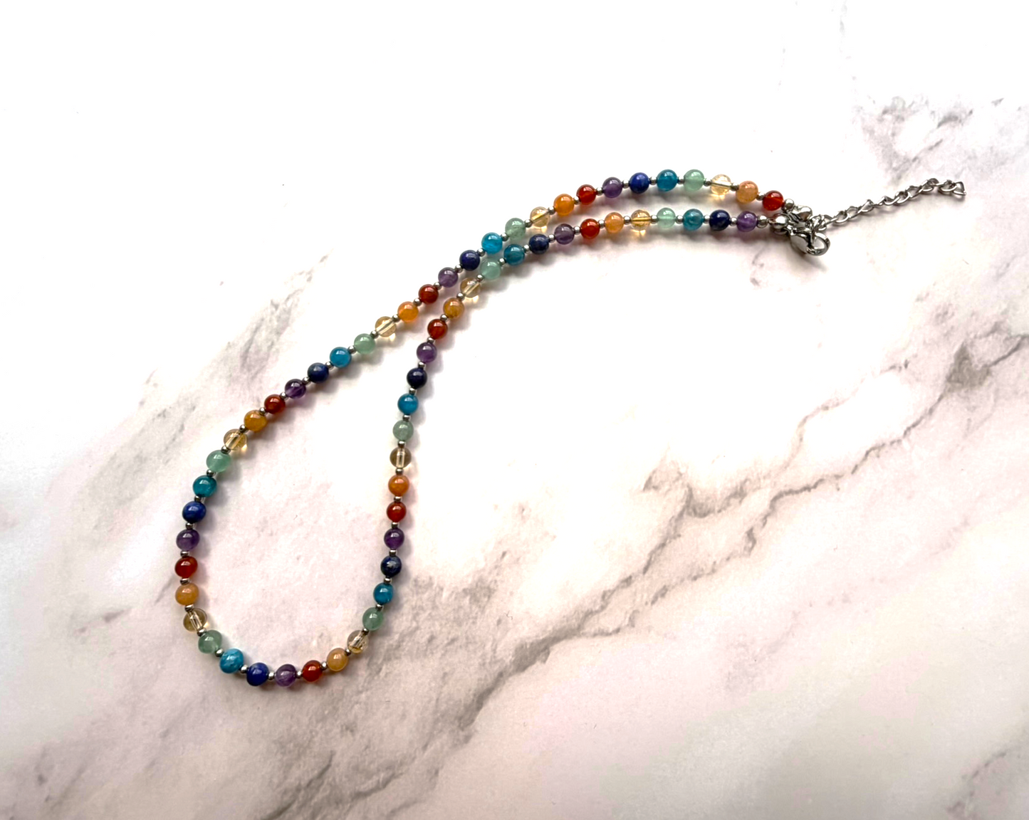 Chakra Necklace – Minimalist 7 Chakra Gemstone Jewelry for Balance & Clarity, Stainless Steel