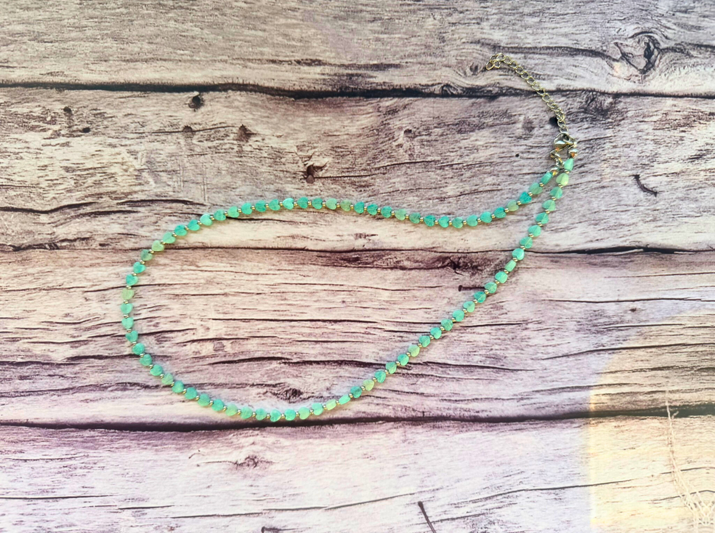 Amazonite Heart Necklace – Minimalist Blue Green Gemstone Jewelry, Stainless Steel