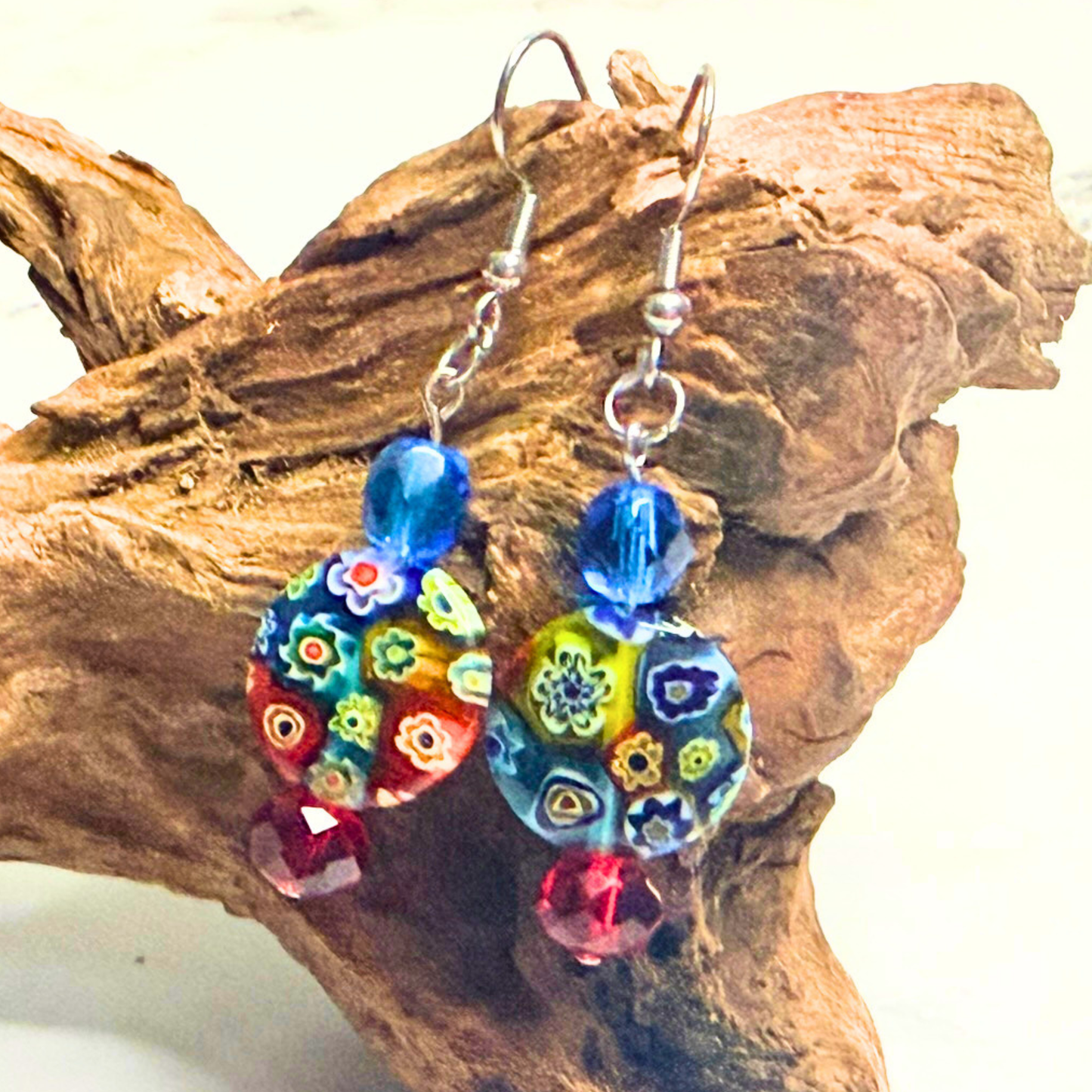 Colorburst Millefiori Earrings – Multicolor Floral Glass Dangles