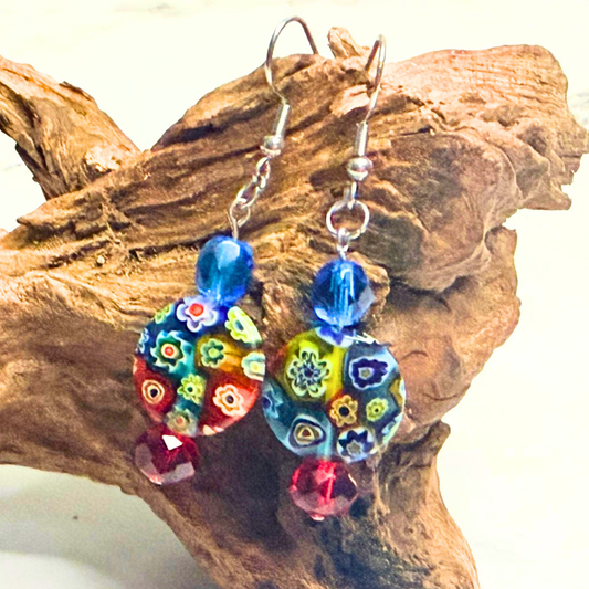 Colorburst Millefiori Earrings – Multicolor Floral Glass Dangles