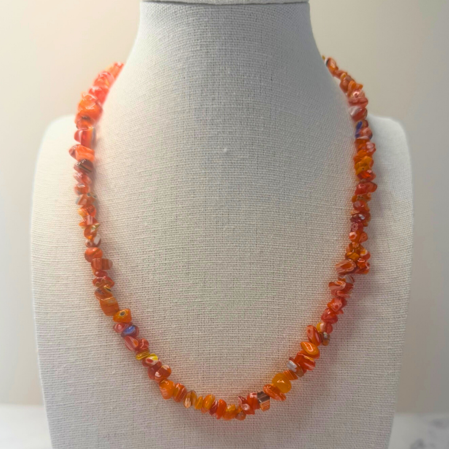 Millefiori Flower Necklace – Confetti, Rainbow Glass Jewelry in Multicolor Floral Design, Stainless Steel