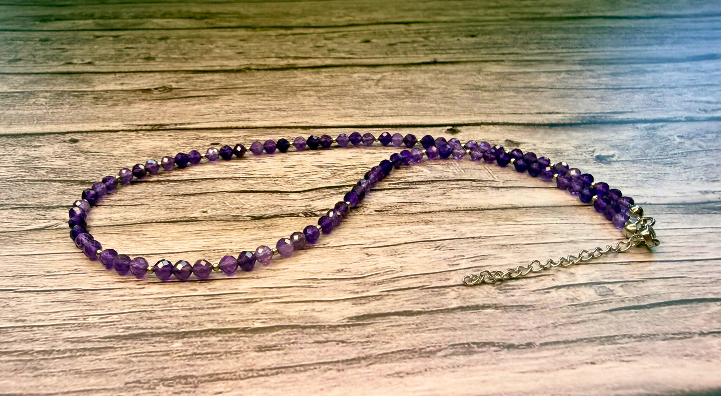 Faceted Amethyst Necklace – Minimalist Purple Gemstone Jewelry, Stainless Steel