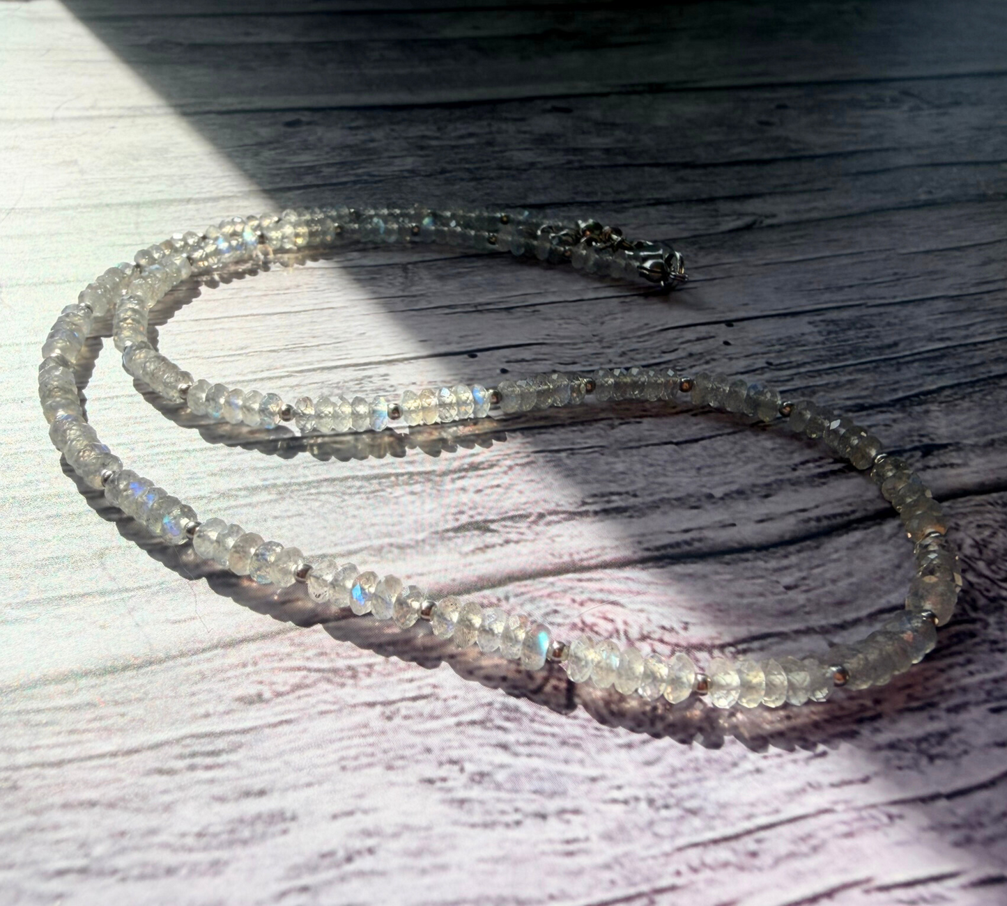 Faceted Labradorite Necklace – Minimalist Gray Flash Gemstone Jewelry, Stainless Steel