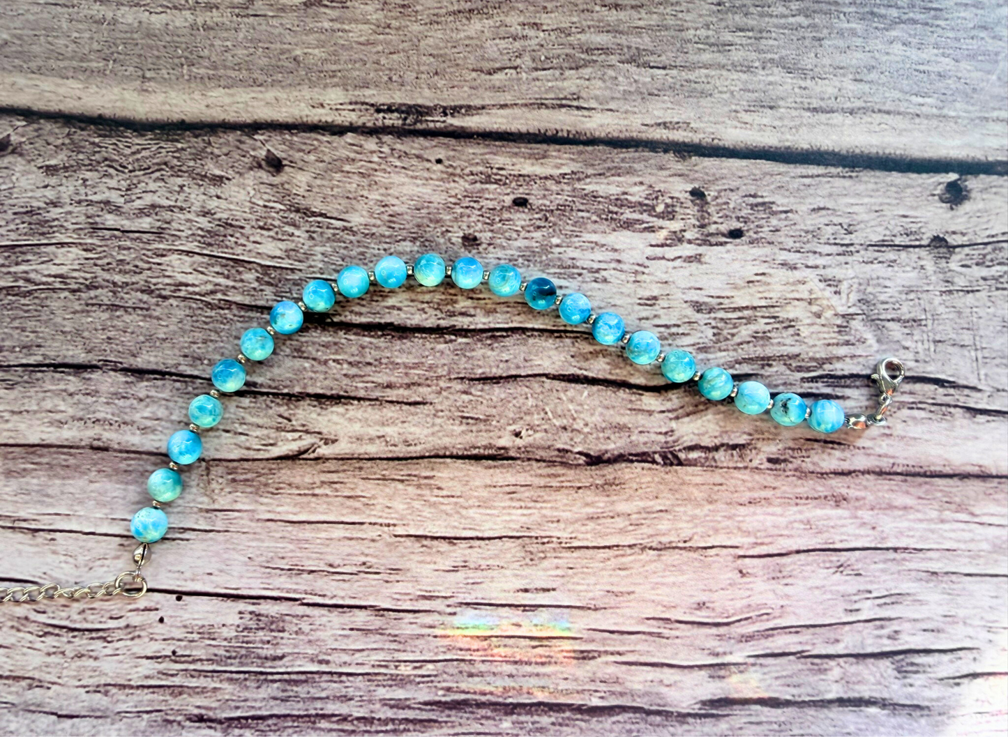 Sky Blue Apatite Bracelet – Minimalist Gemstone Jewelry with Stainless Steel, 6mm Beads