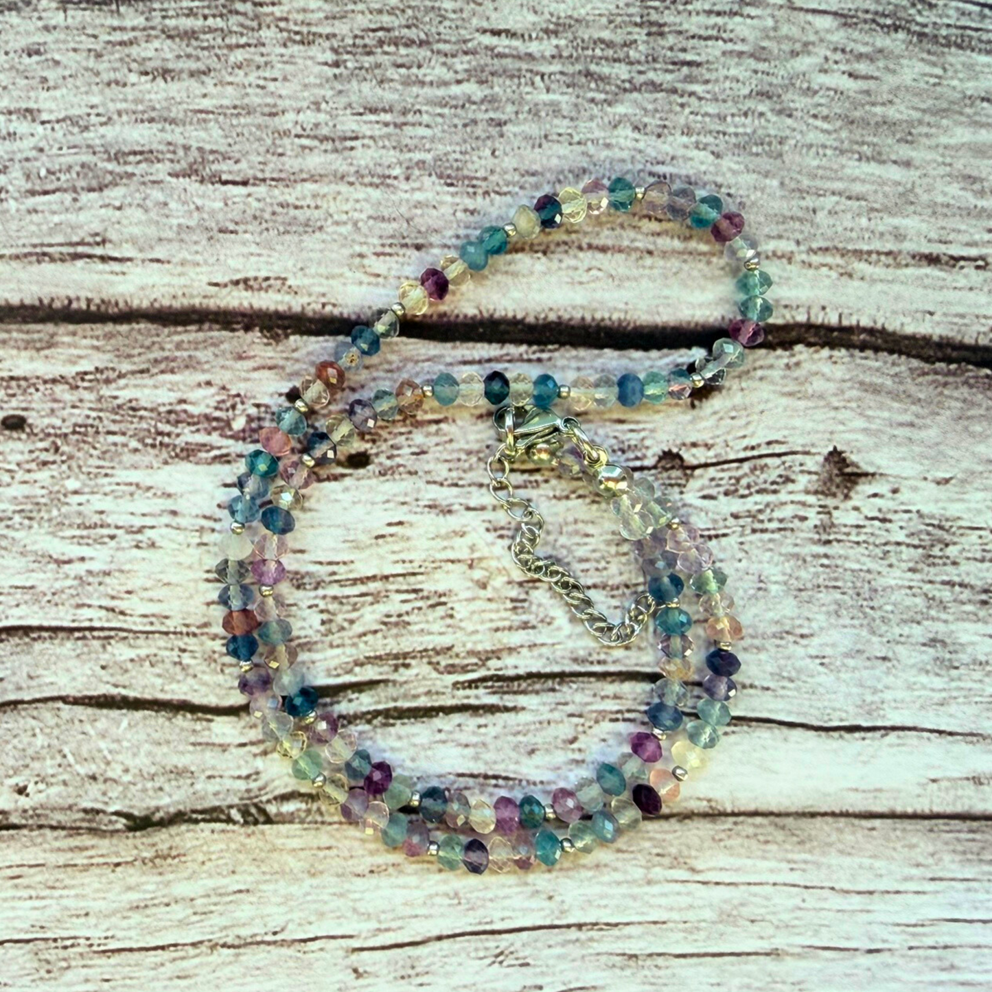 Faceted Fluorite Necklace – Minimalist Multicolor Gemstone Jewelry, Stainless Steel