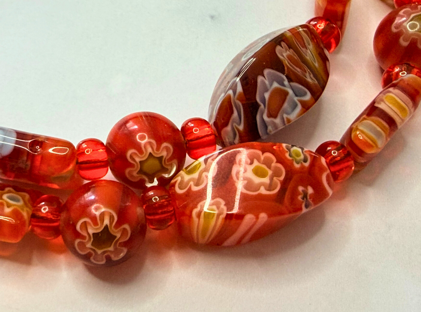 Millefiori Flower Necklace – Poppy, Colorful Glass Jewelry in Bold Red Floral Design, Stainless Steel