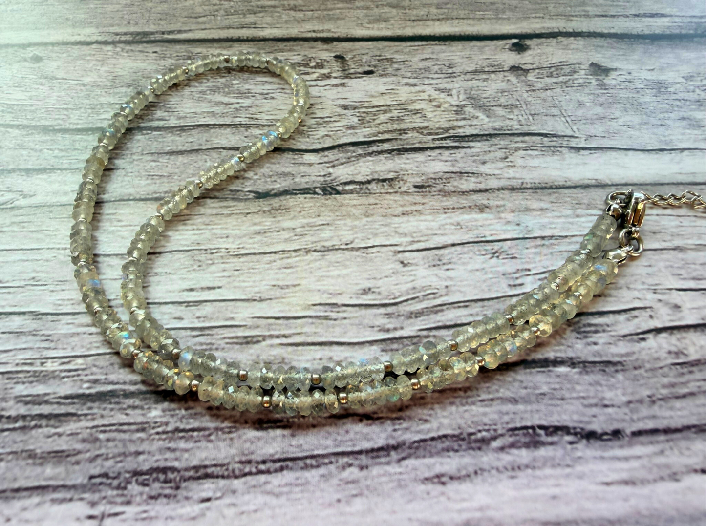 Faceted Labradorite Necklace – Minimalist Gray Flash Gemstone Jewelry, Stainless Steel