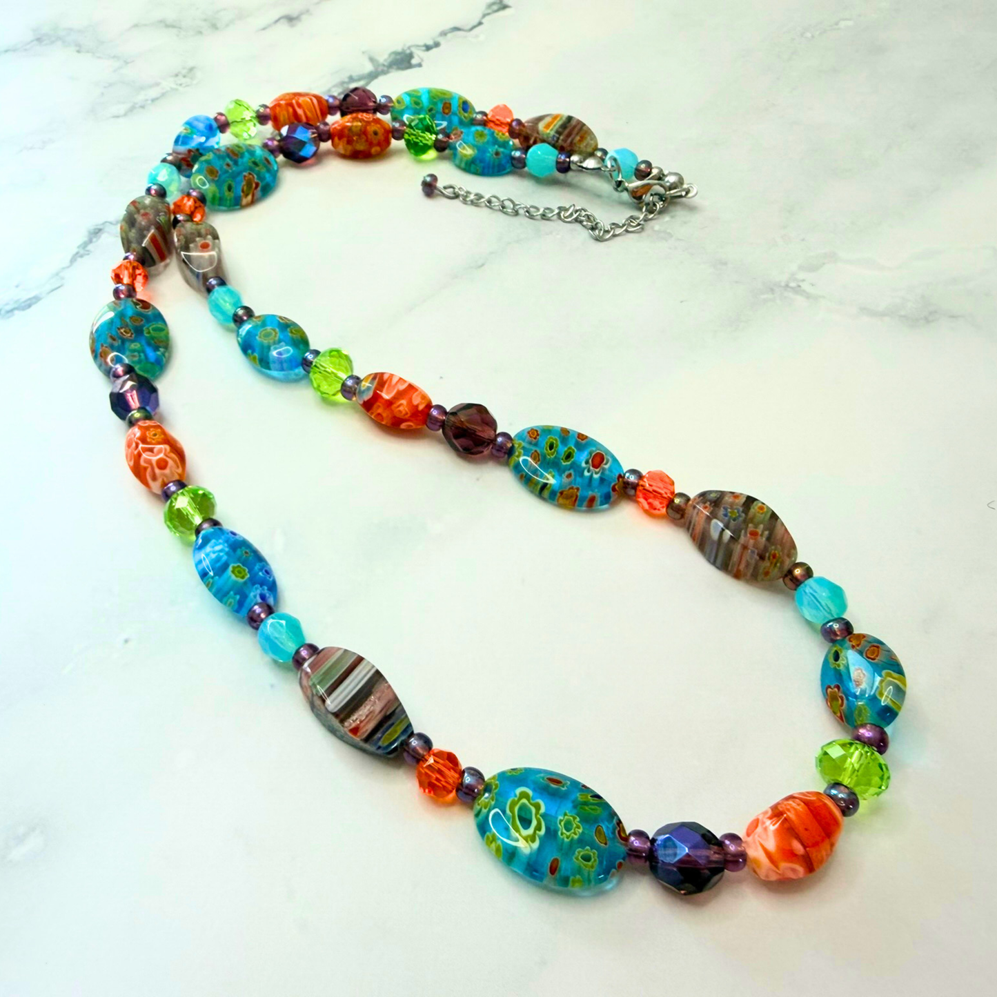 Millefiori Flower Necklace – Wildflower, Colorful Glass Jewelry in Multicolor Floral Design, Stainless Steel