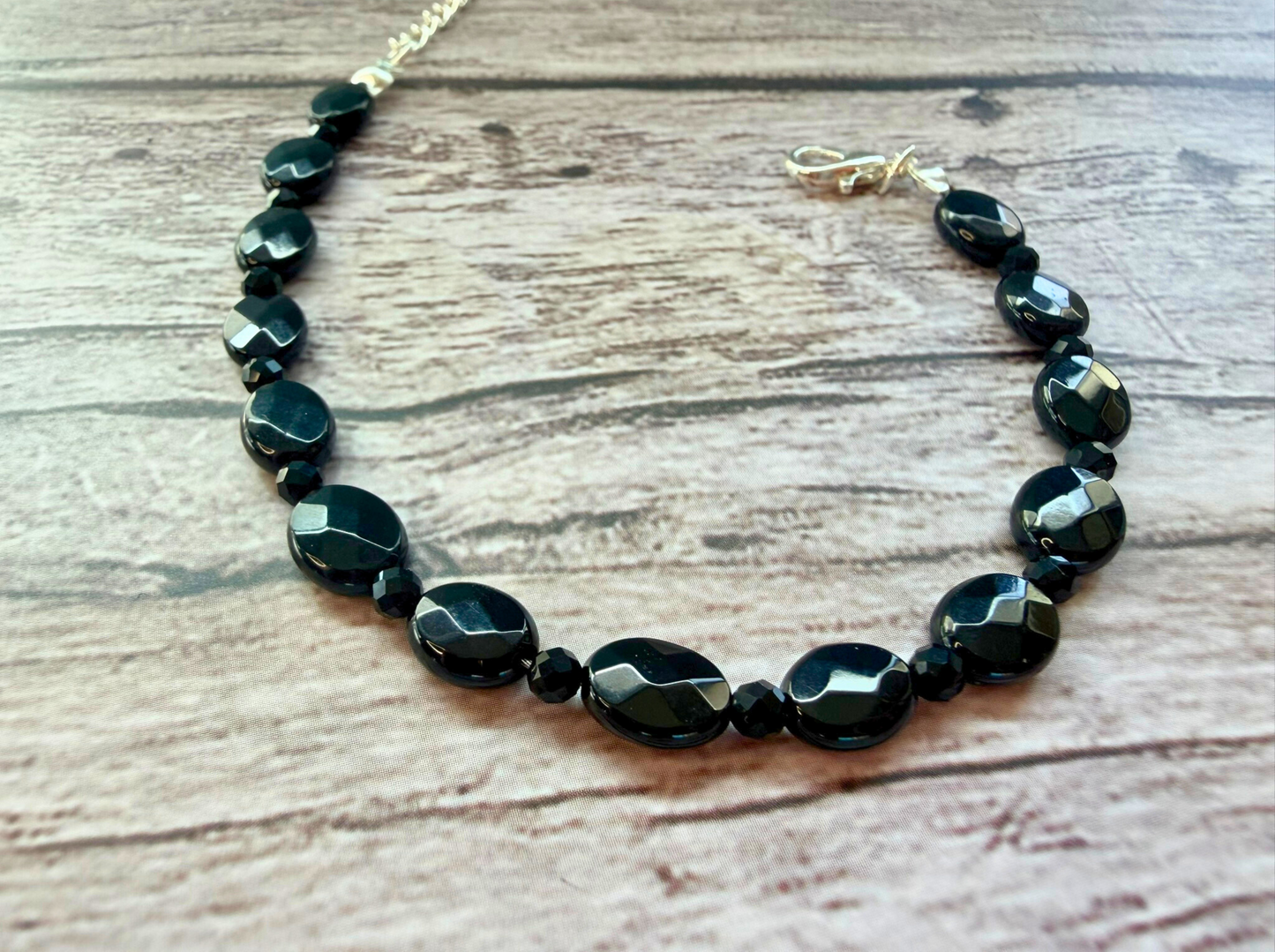 Faceted Onyx Bracelet – Minimalist Black Gemstone Jewelry, Stainless Steel
