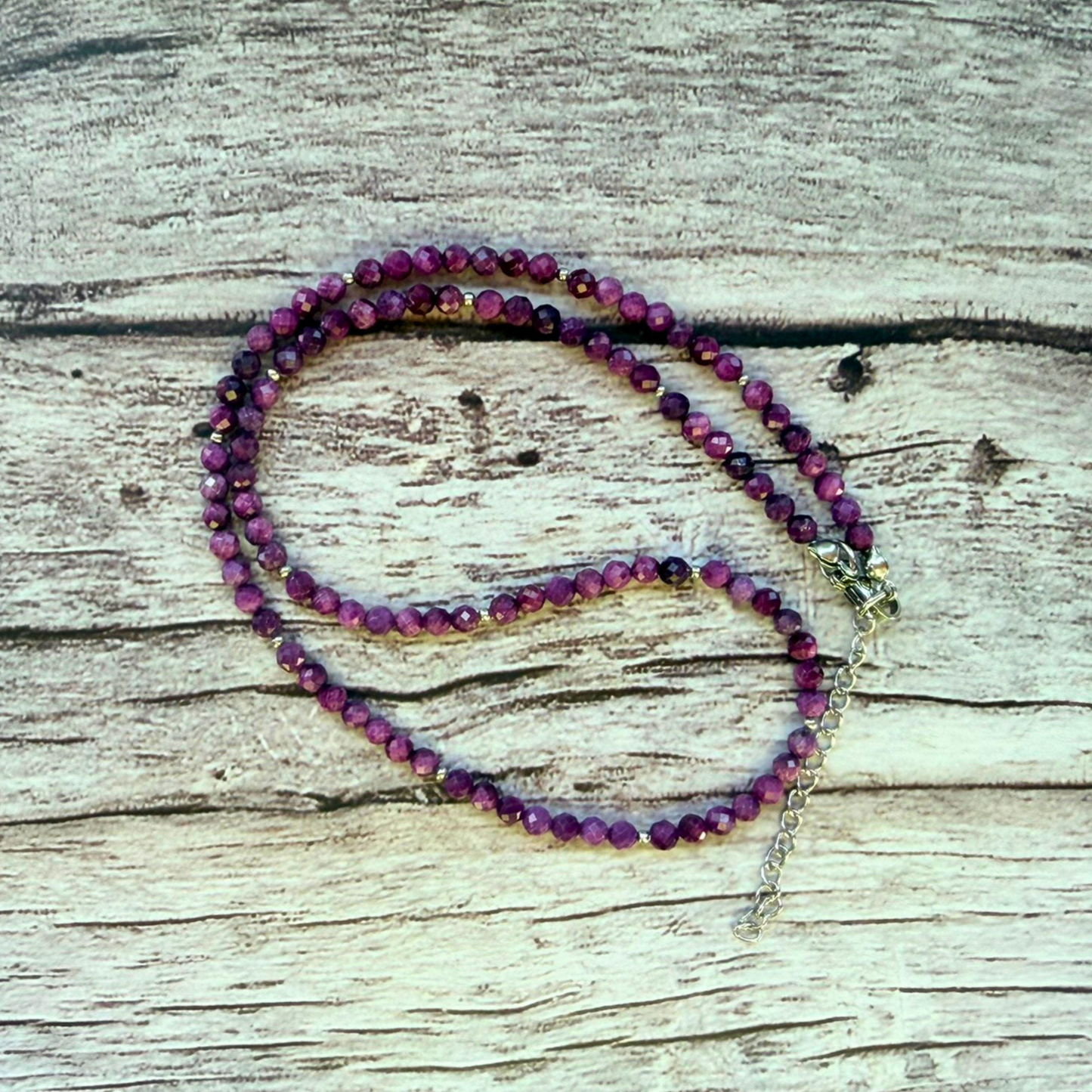 Faceted Stichtite Necklace – Minimalist Purple Gemstone Jewelry, Stainless Steel