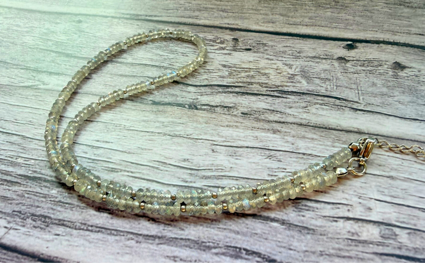Faceted Labradorite Necklace – Minimalist Gray Flash Gemstone Jewelry, Stainless Steel