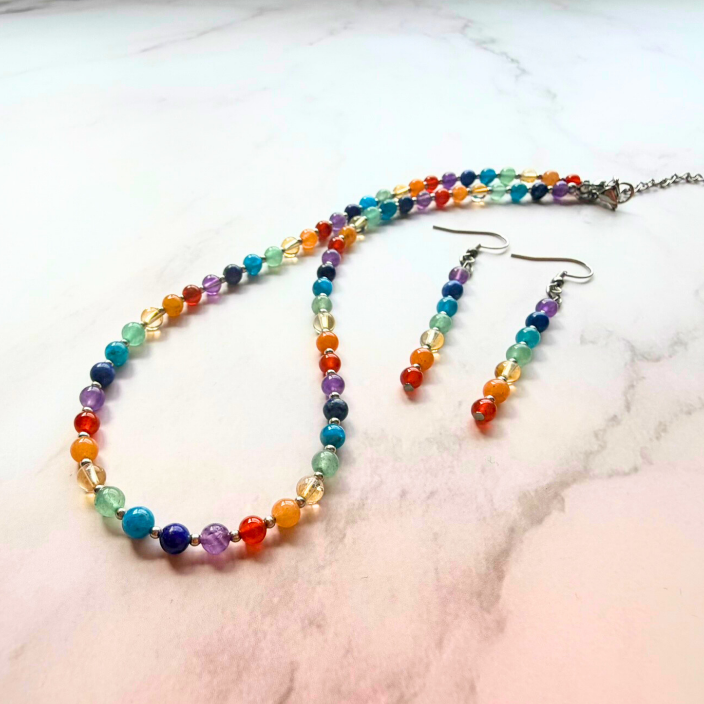Chakra Earrings – Minimalist 7 Chakra Gemstone Jewelry for Balance & Clarity, Stainless Steel