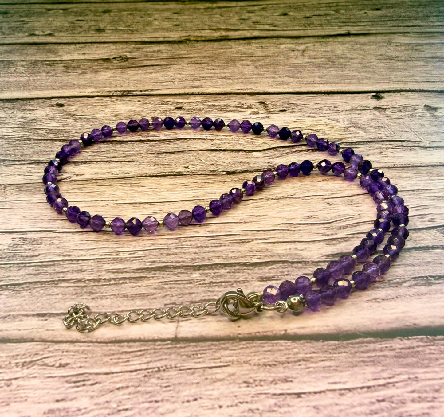 Faceted Amethyst Necklace – Minimalist Purple Gemstone Jewelry, Stainless Steel
