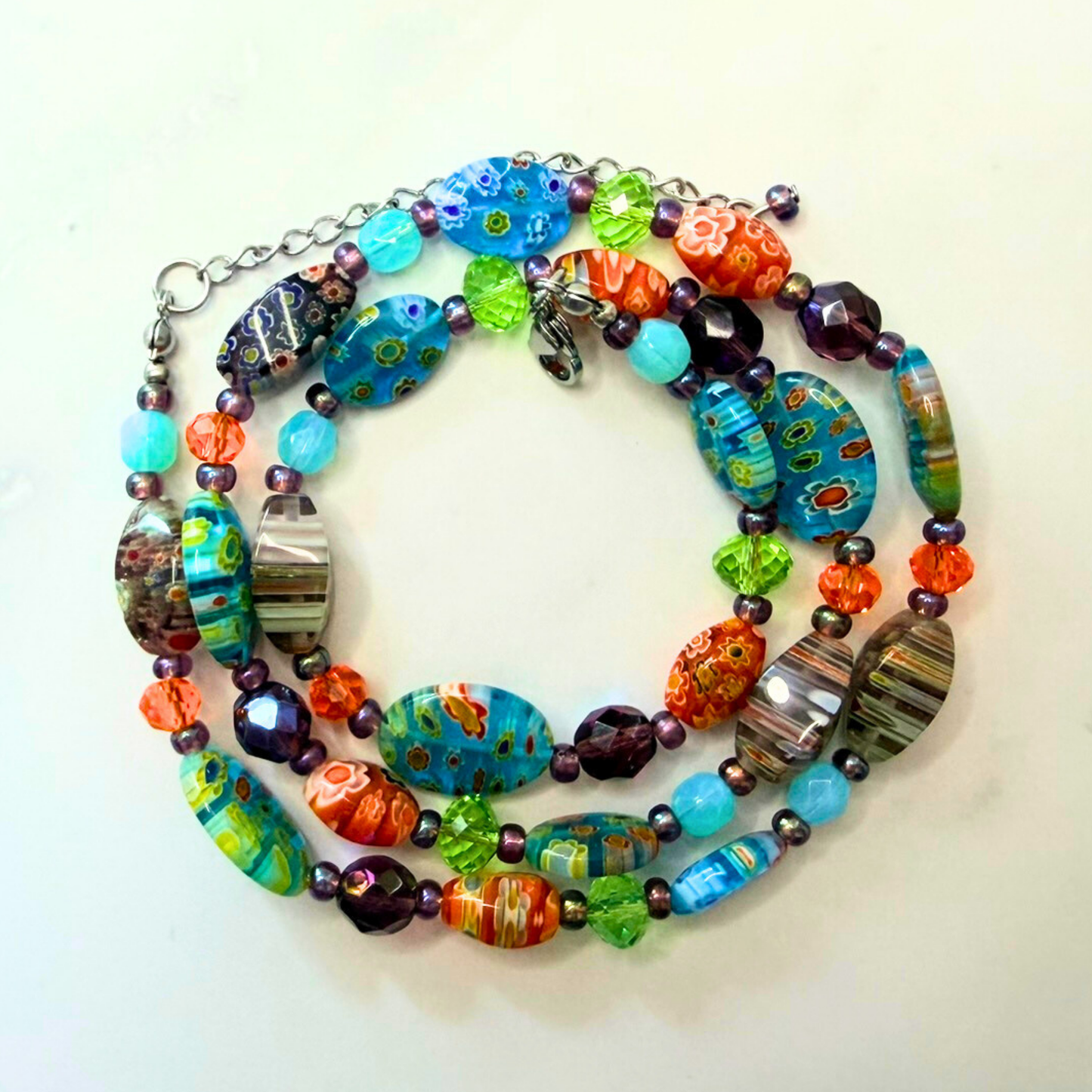 Millefiori Flower Necklace – Wildflower, Colorful Glass Jewelry in Multicolor Floral Design, Stainless Steel