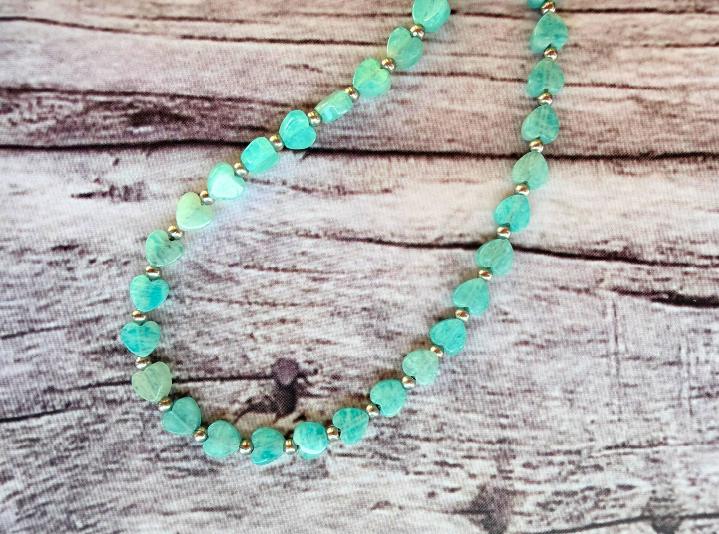 Amazonite Heart Necklace – Minimalist Blue Green Gemstone Jewelry, Stainless Steel