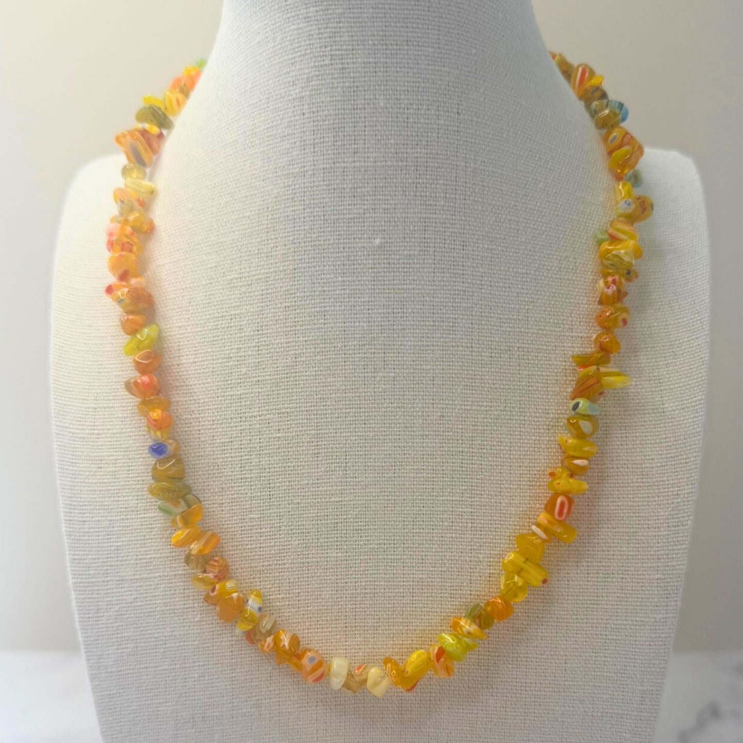 Millefiori Flower Necklace – Confetti, Rainbow Glass Jewelry in Multicolor Floral Design, Stainless Steel